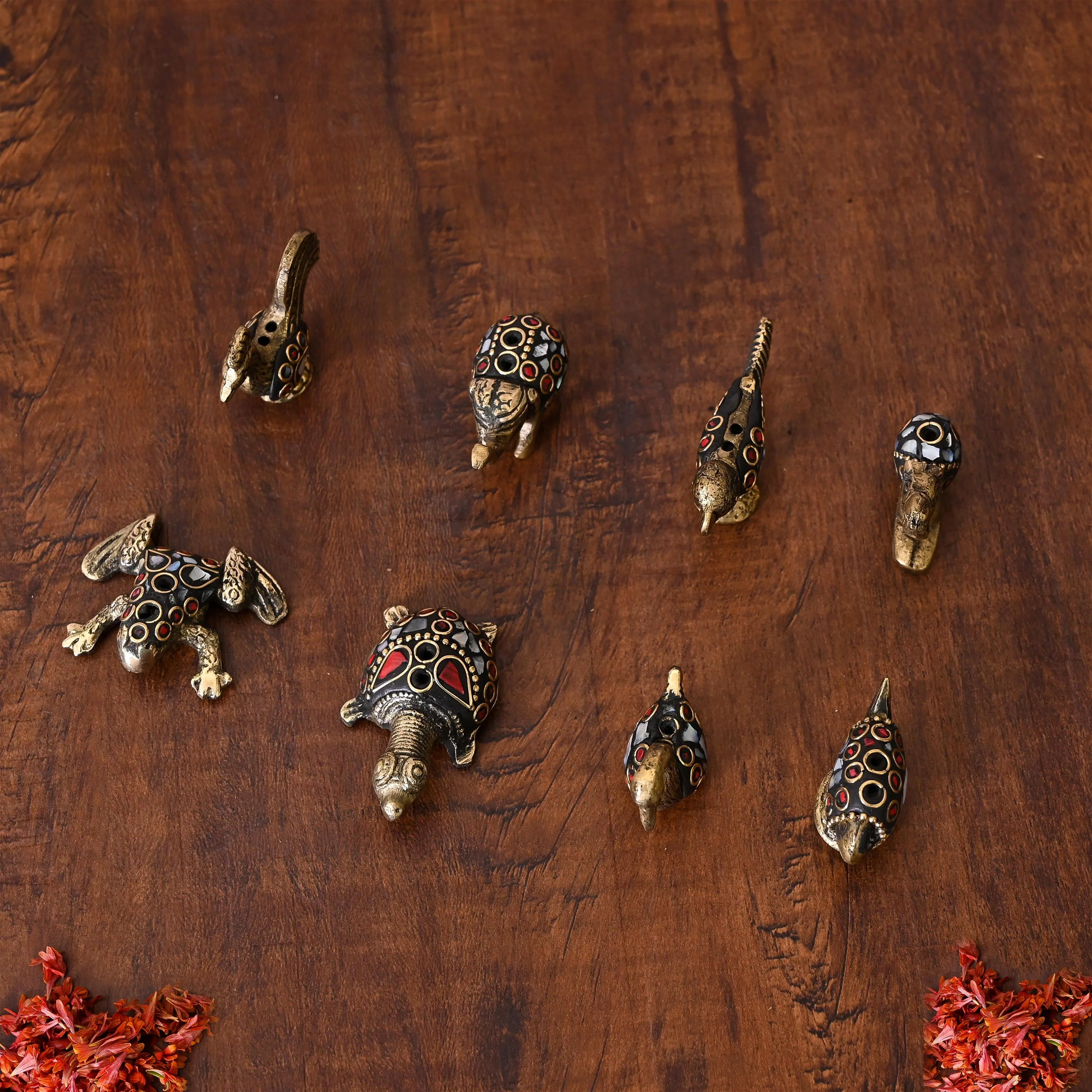 Brass Stone Work Animal Figurine Incense Holder Set - Image 12