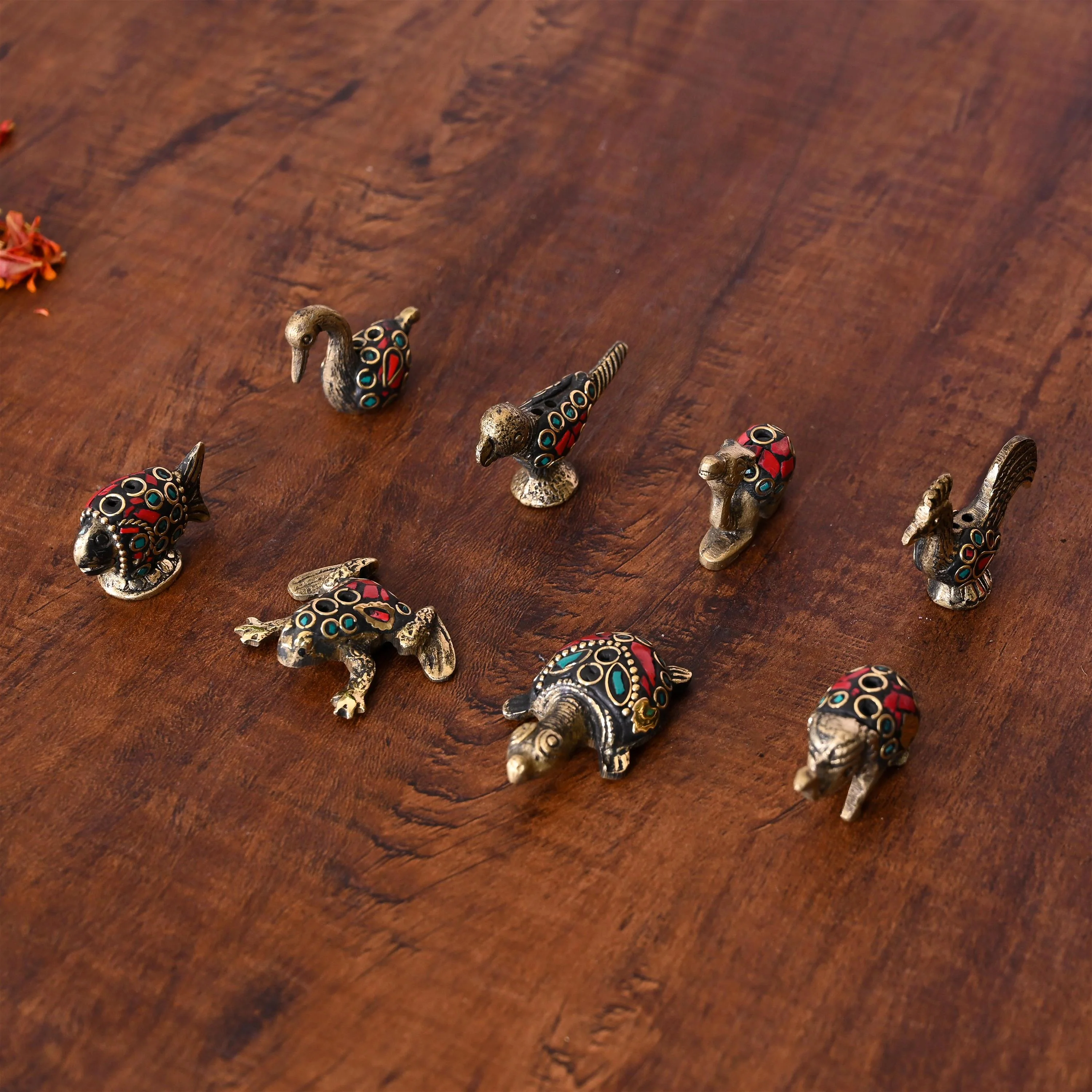 Brass Stone Work Animal Figurine Incense Holder Set - Image 8