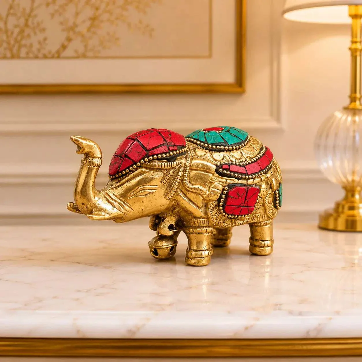 Brass Stone Work Elephant Statue - Image 2