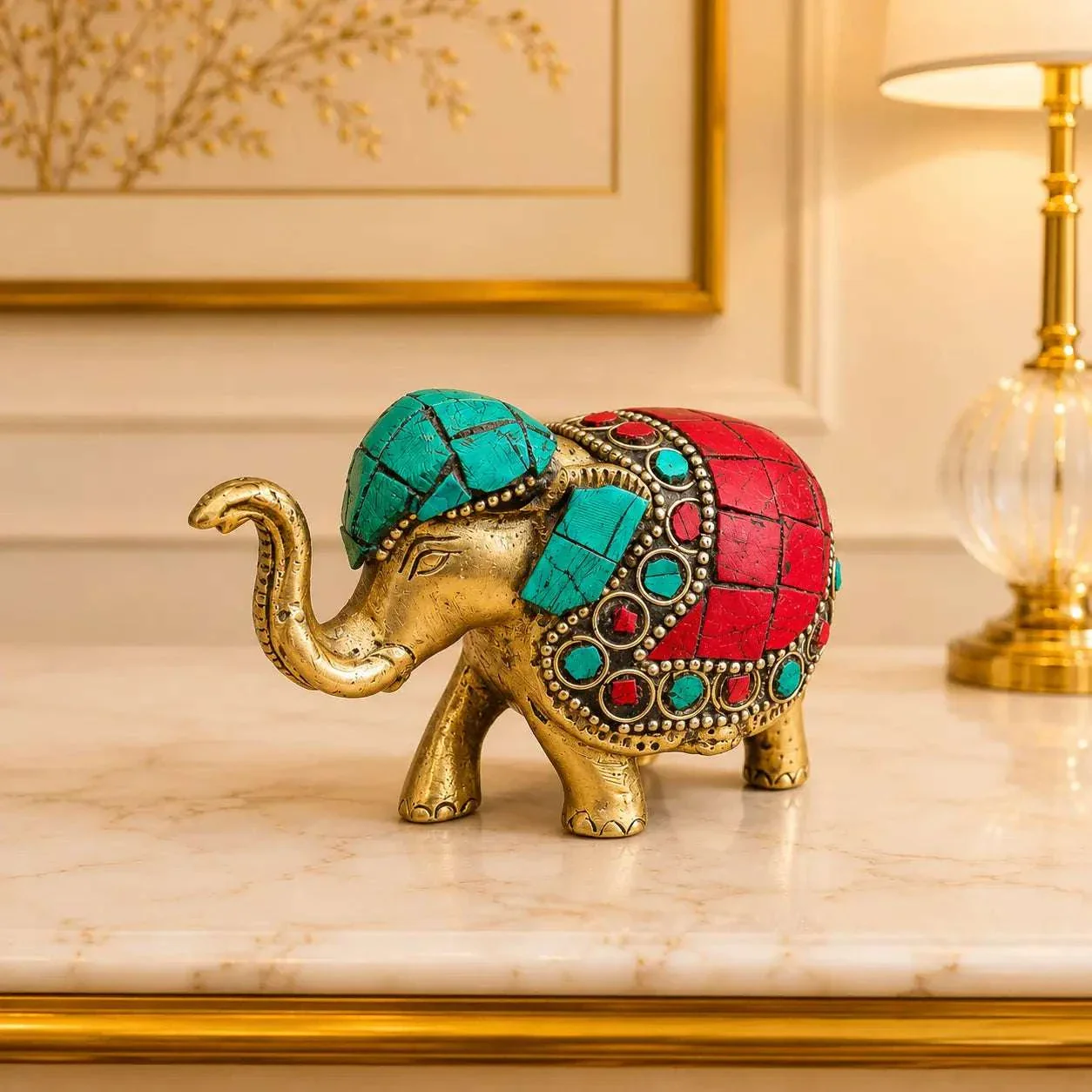 Brass Stone Work Elephant Statue - Image 5