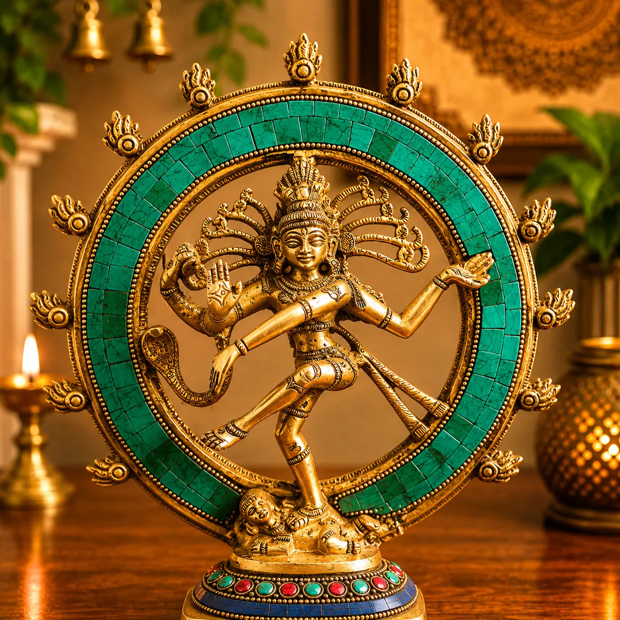 Brass Stone Work Nataraja Dancing Shiva Idol - Image 3