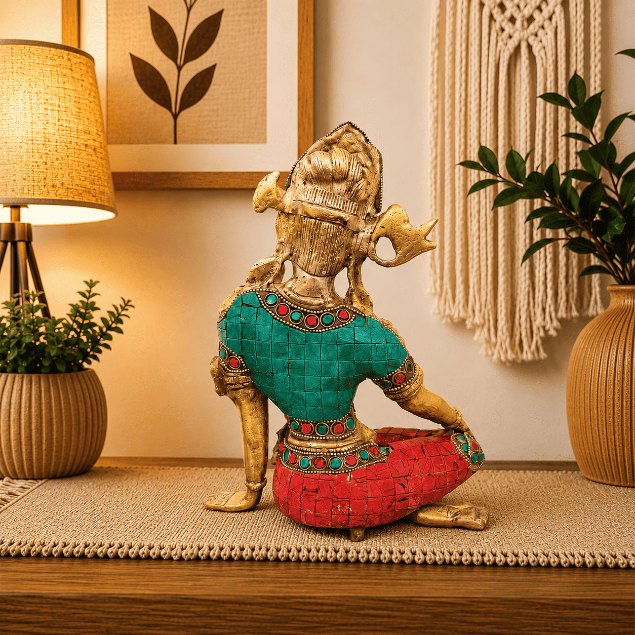 Brass Stone work Sitting Indra Dev Idol (9.5 Inch) - Image 4