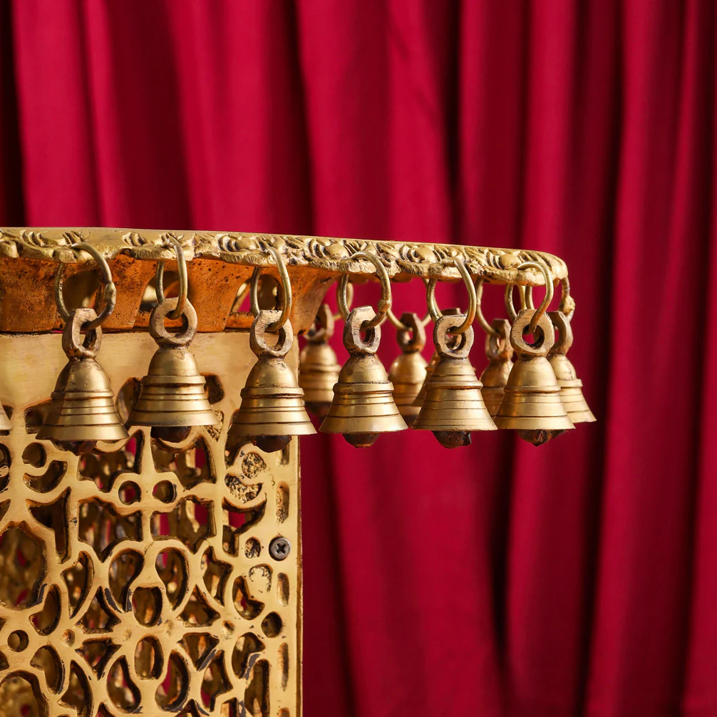 Brass Stool With Forty Hanging Bells (15.5 Inch) - Image 2
