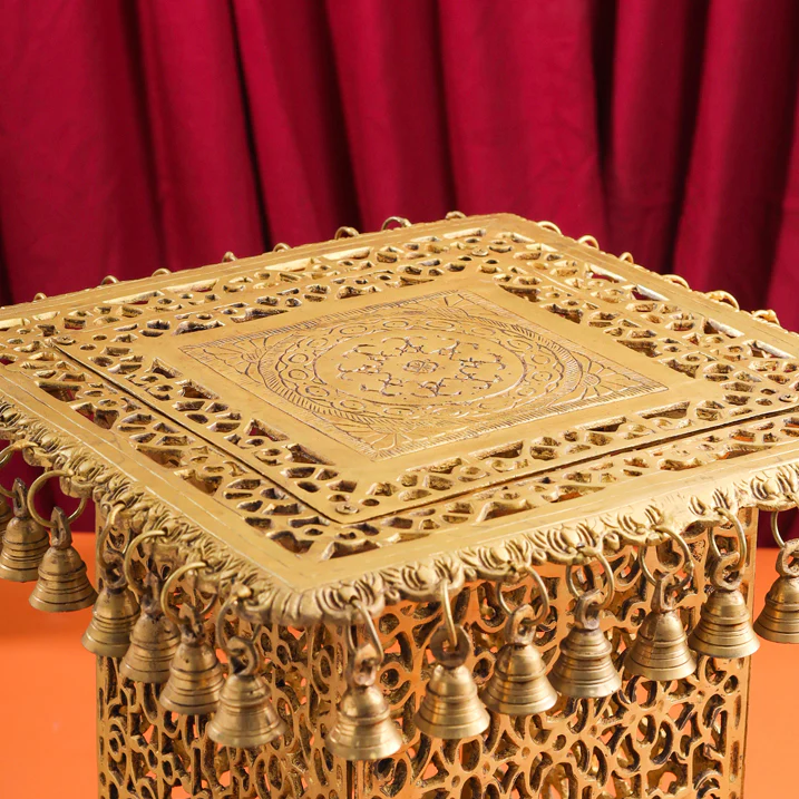 Brass Stool With Forty Hanging Bells (15.5 Inch) - Image 3
