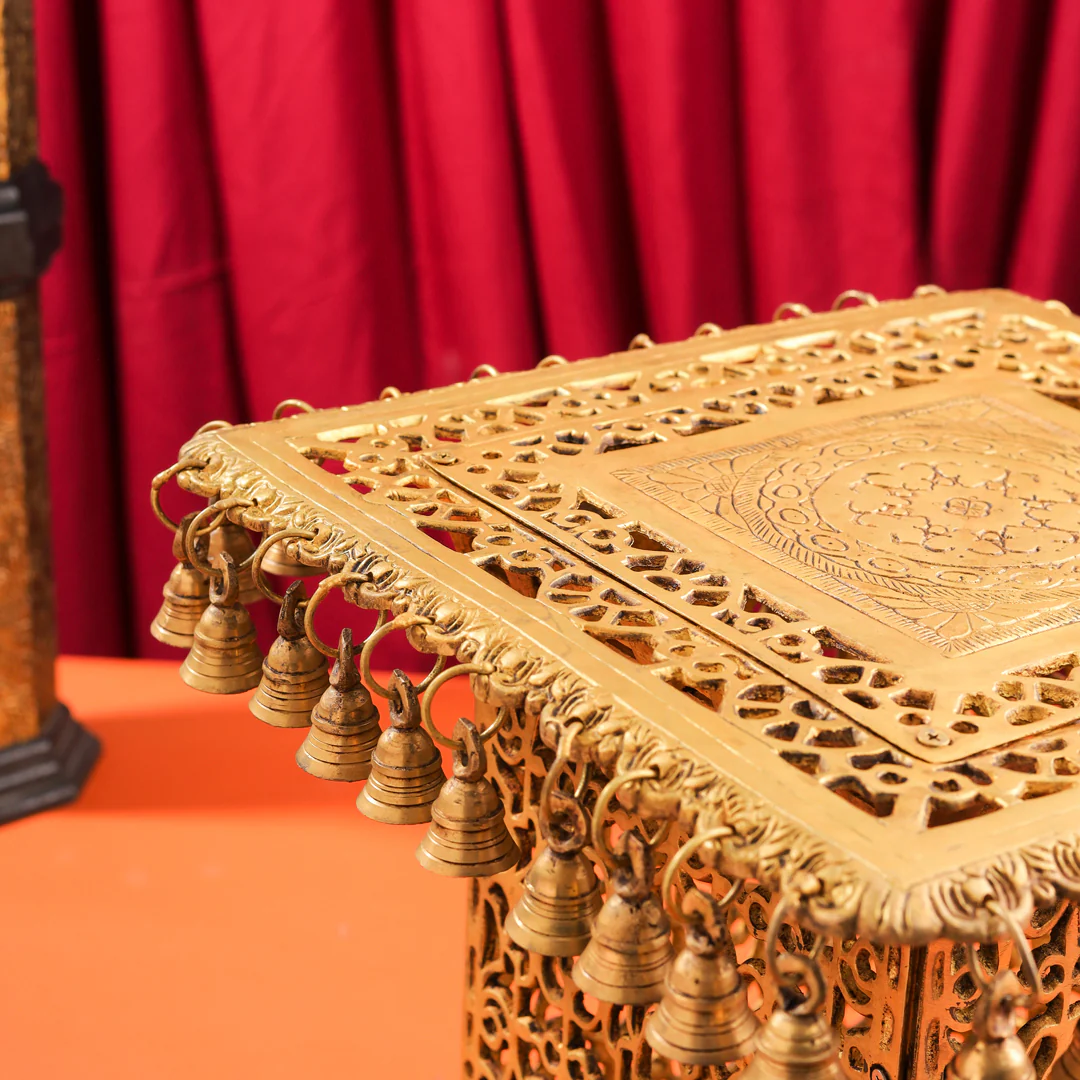 Brass Stool With Forty Hanging Bells (15.5 Inch) - Image 4
