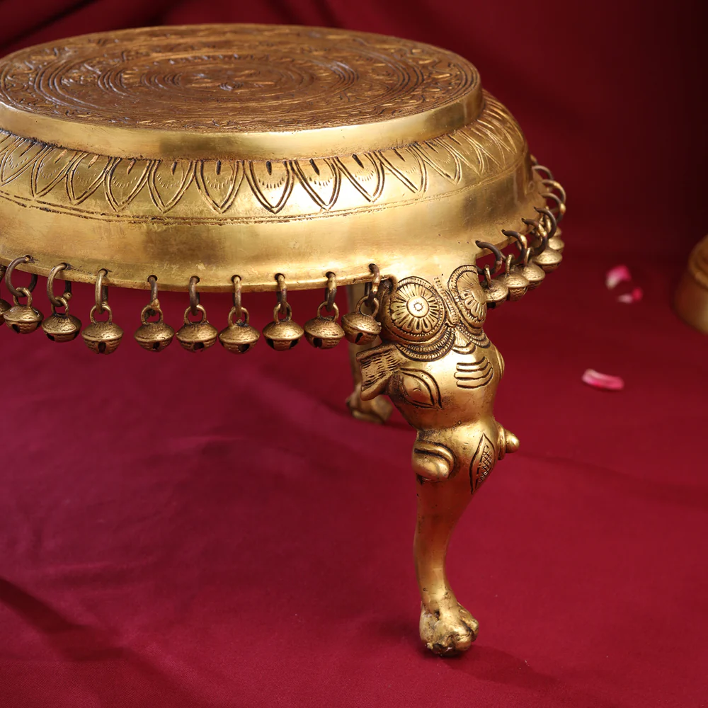 Brass Stool With Hanging Bells (9 Inch) - Image 2