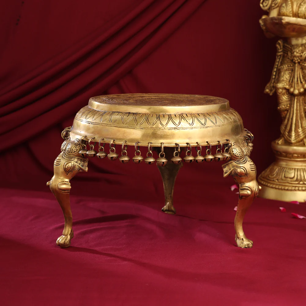 Brass Stool With Hanging Bells (9 Inch) - Image 3