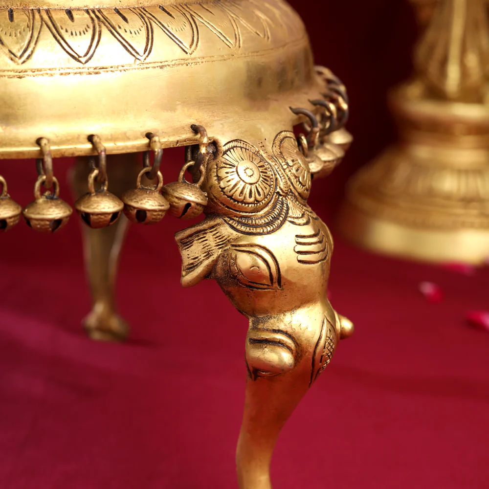 Brass Stool With Hanging Bells (9 Inch) - Image 4