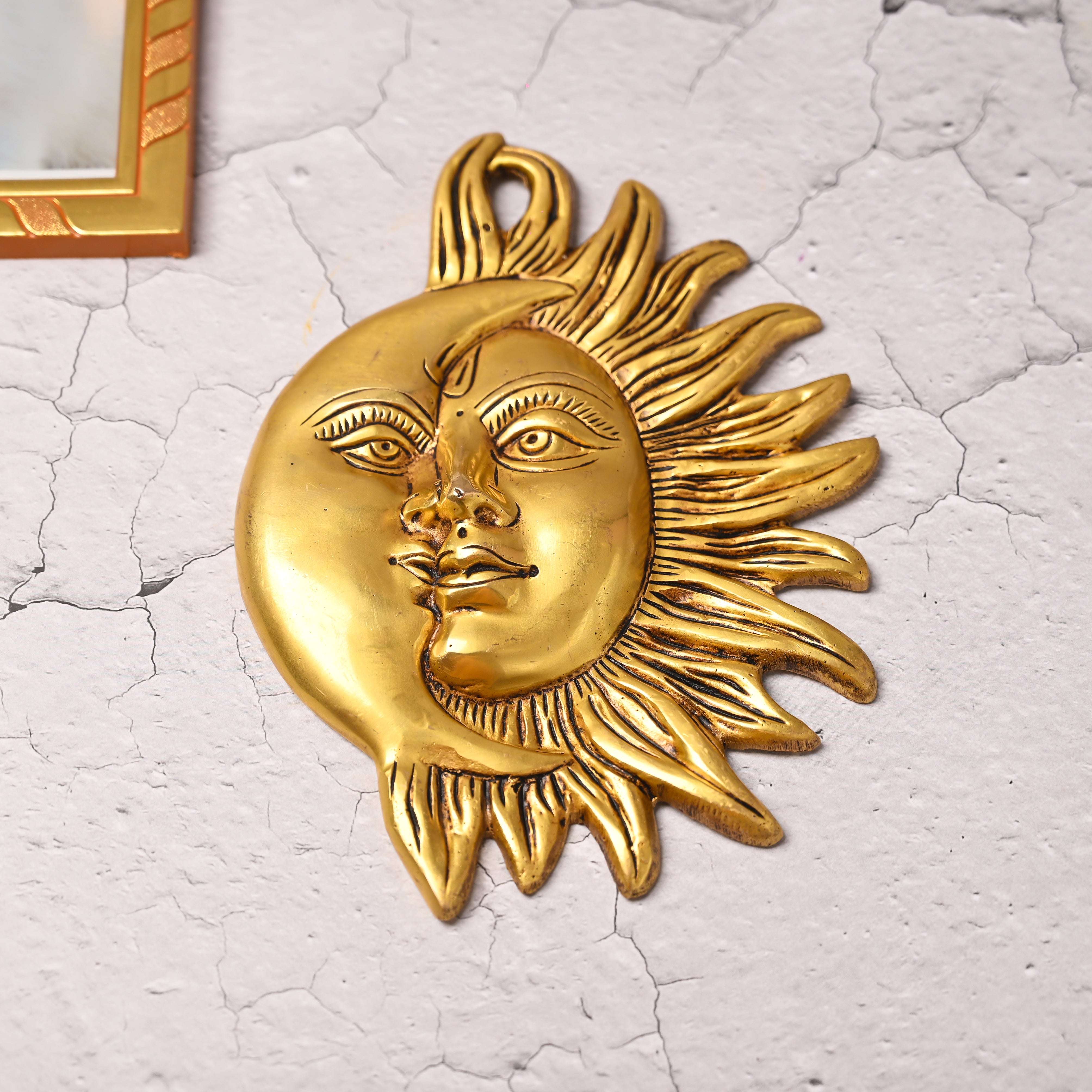 Brass Sun With Moon Wall Hanging – Handmade Premium Brass Decor (8.5 Inch) - Image 3