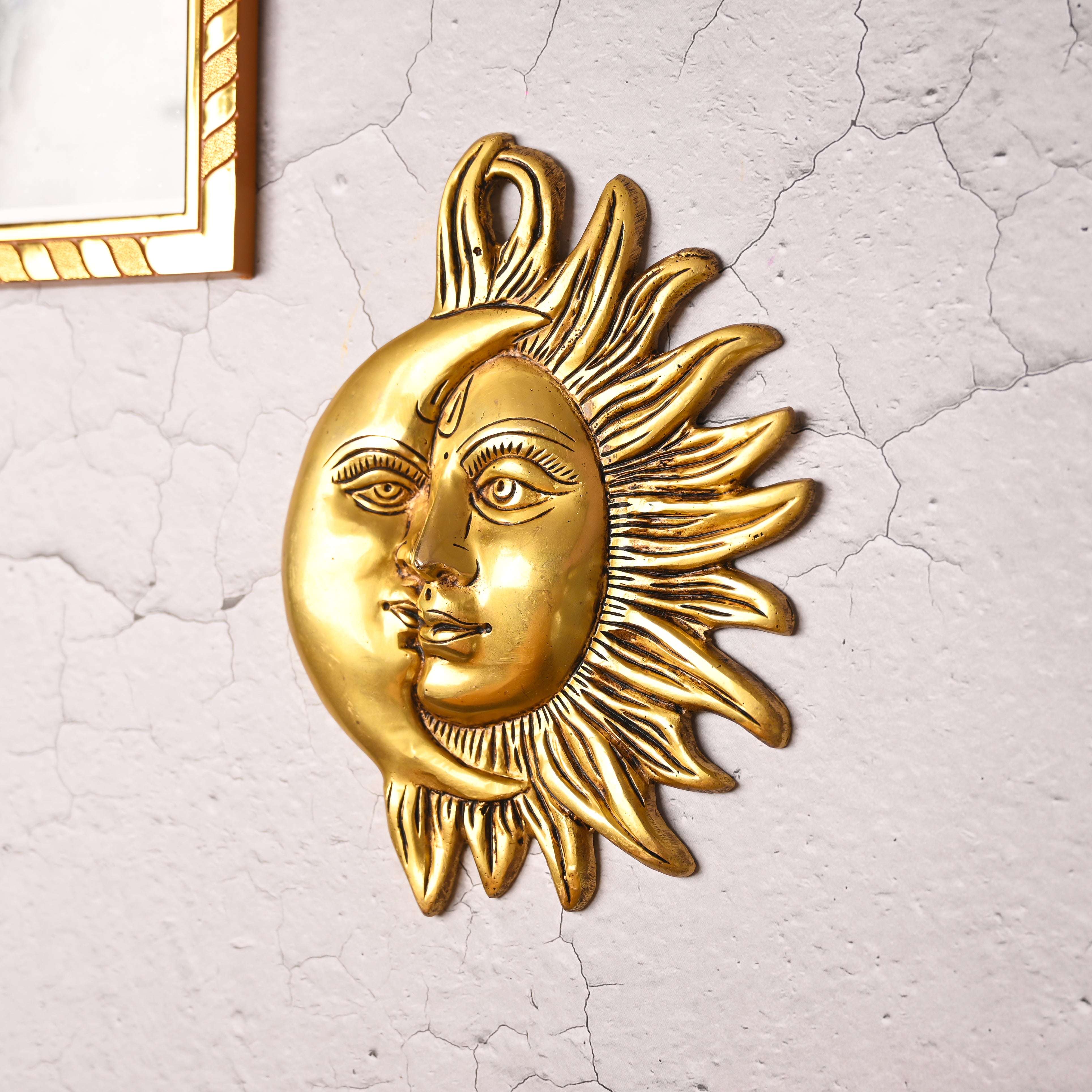 Brass Sun With Moon Wall Hanging – Handmade Premium Brass Decor (8.5 Inch) - Image 4