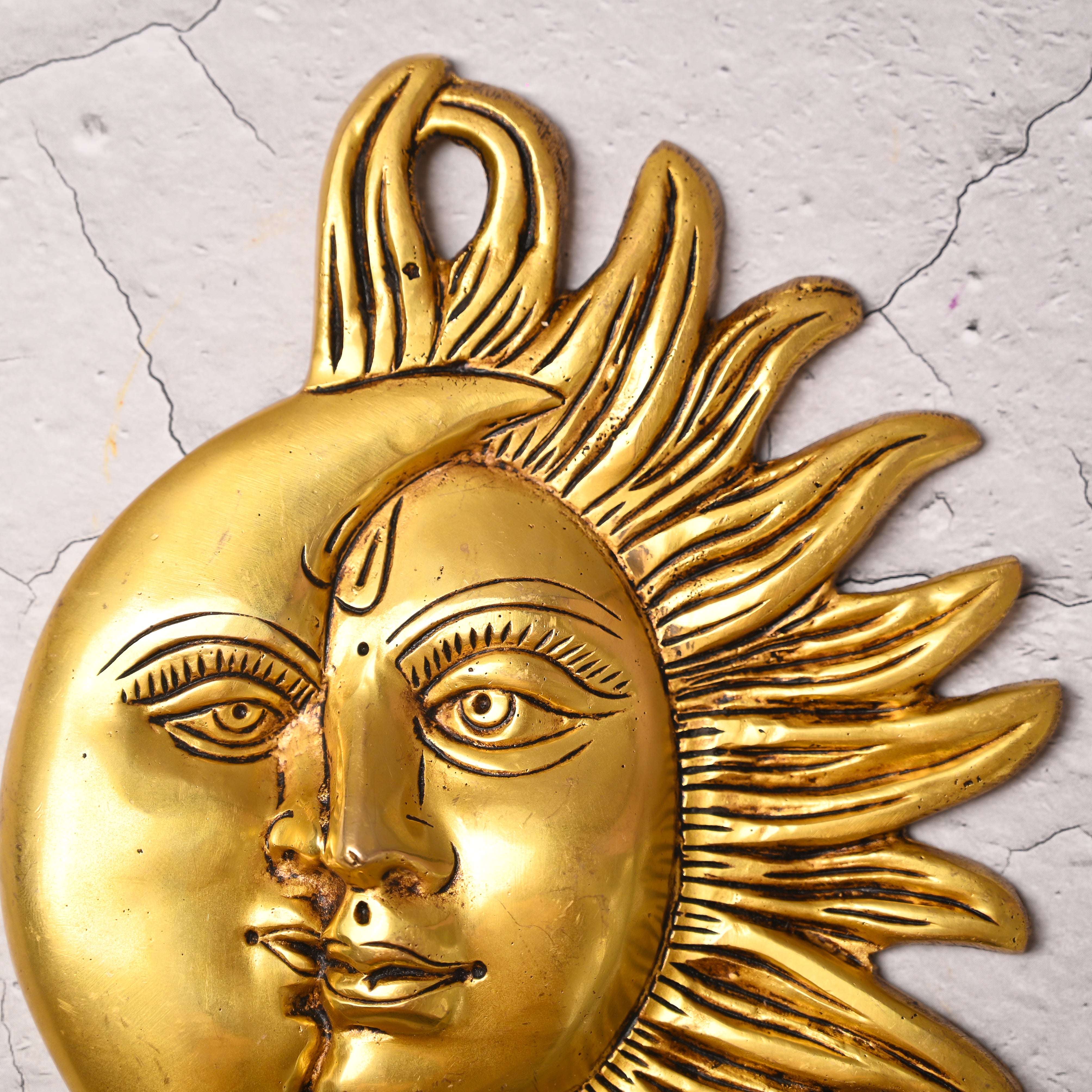 Brass Sun With Moon Wall Hanging – Handmade Premium Brass Decor (8.5 Inch) - Image 5
