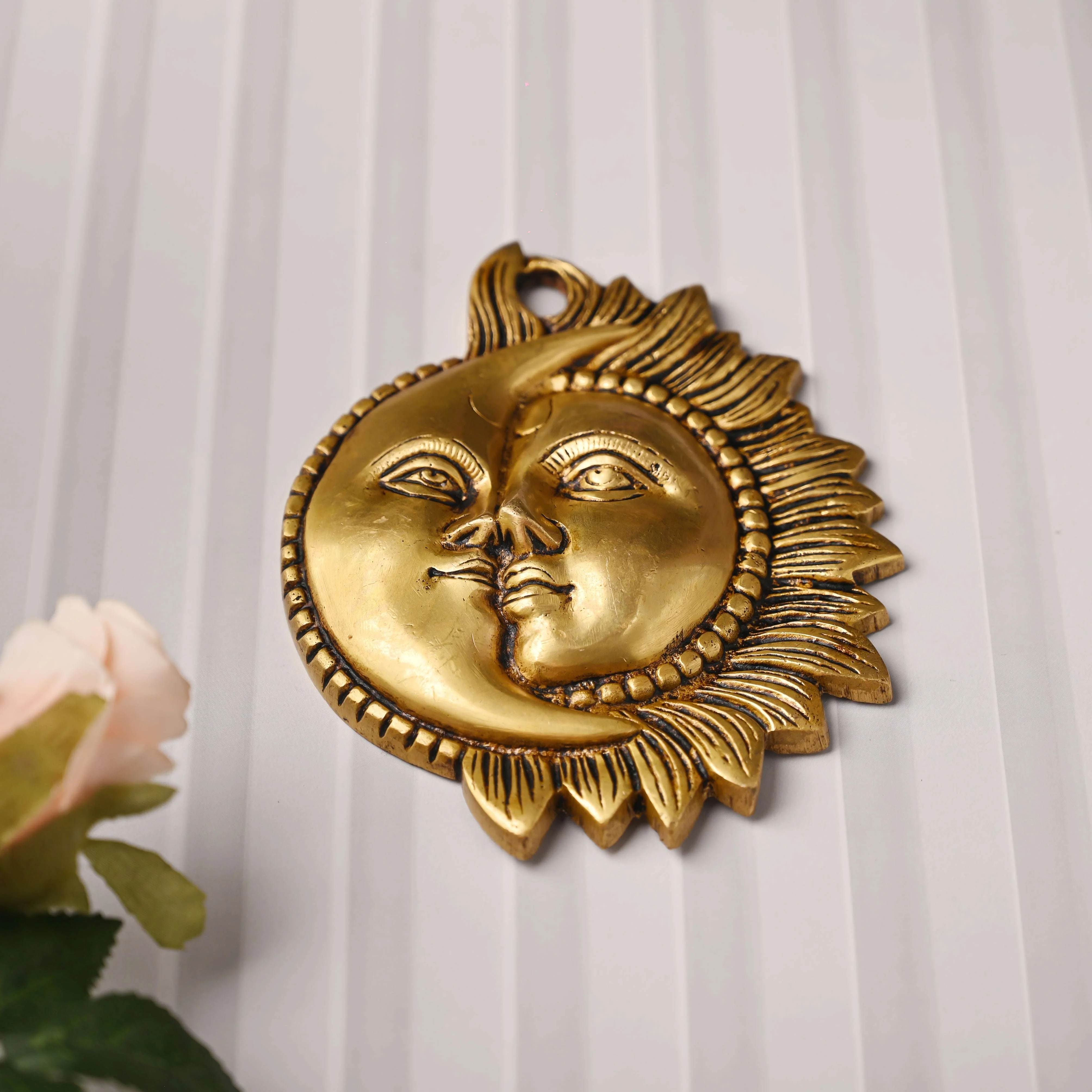 Brass Sun With Moon Wall Hanging – Handmade Premium Brass Decor (6.4 Inch) - Image 3
