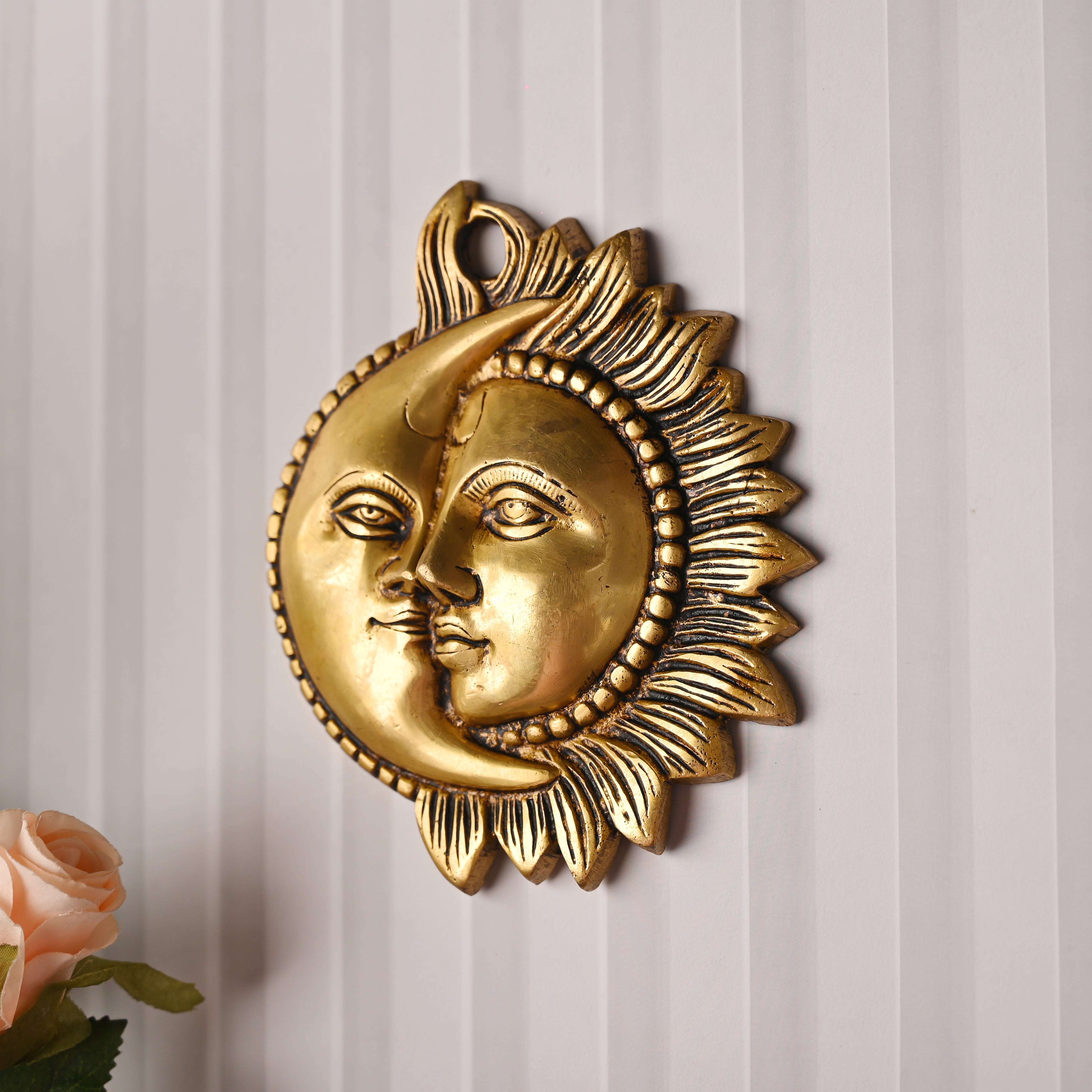 Brass Sun With Moon Wall Hanging – Handmade Premium Brass Decor (6.4 Inch) - Image 4