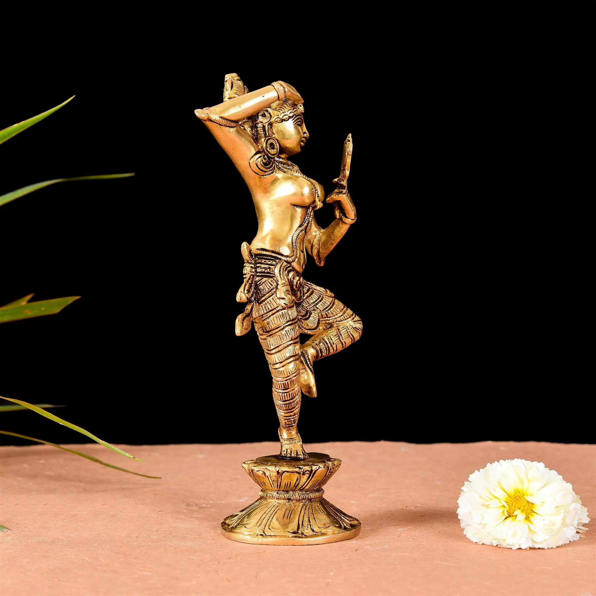 Brass Superfine Apsara Applying Vermillion Statue (9 Inch) - Image 2