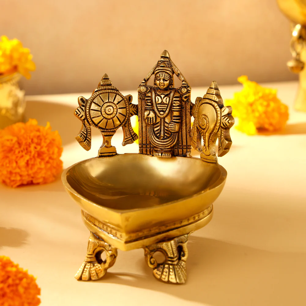 Brass Superfine Balaji Shankh Chakra Diya (5 Inch) - Image 2