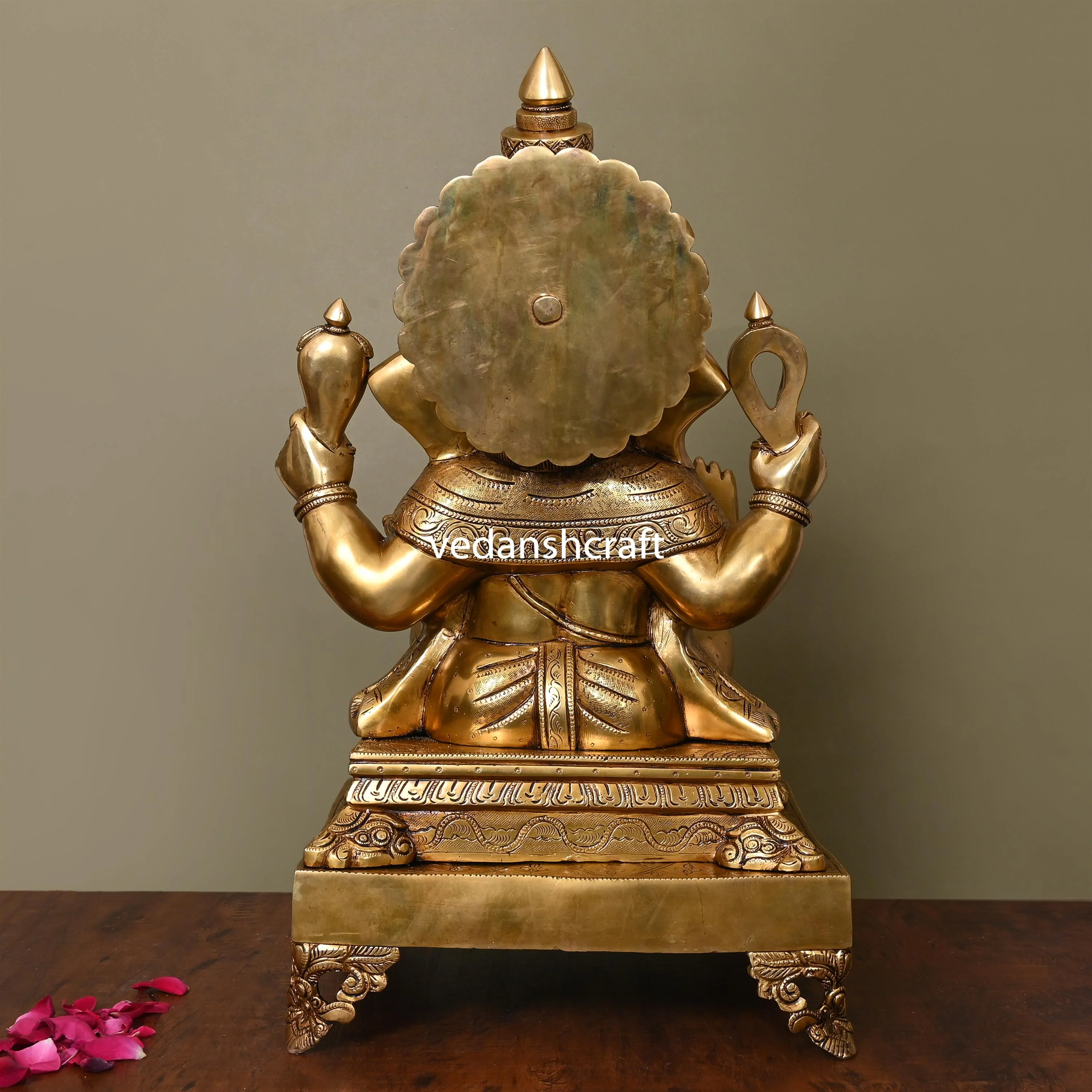 Brass Superfine Chowki Sitting Ganesha Idol (20 Inch) - Image 3