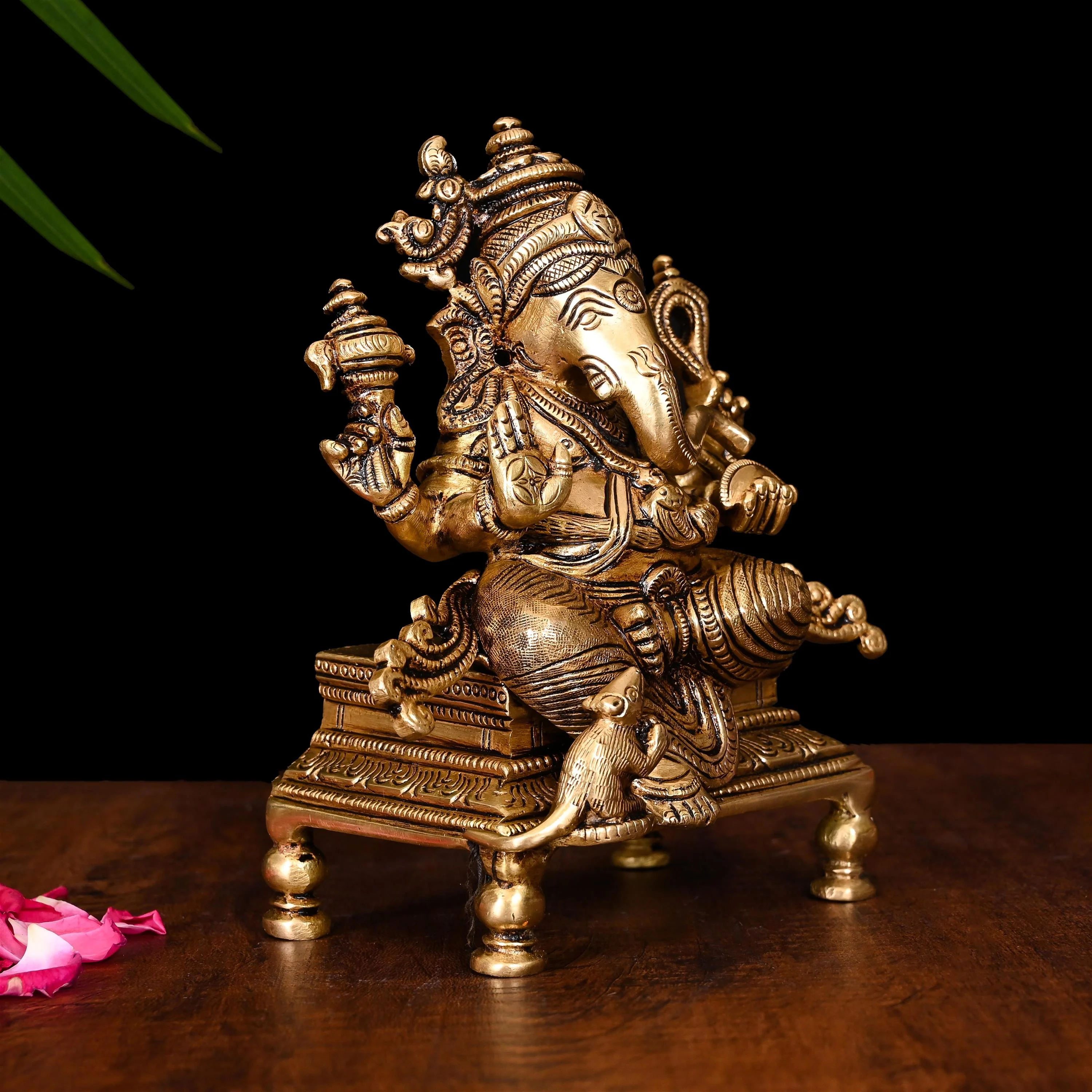 Brass Superfine Chowki Sitting Ganesha Idol (6.5 Inch) - Image 3