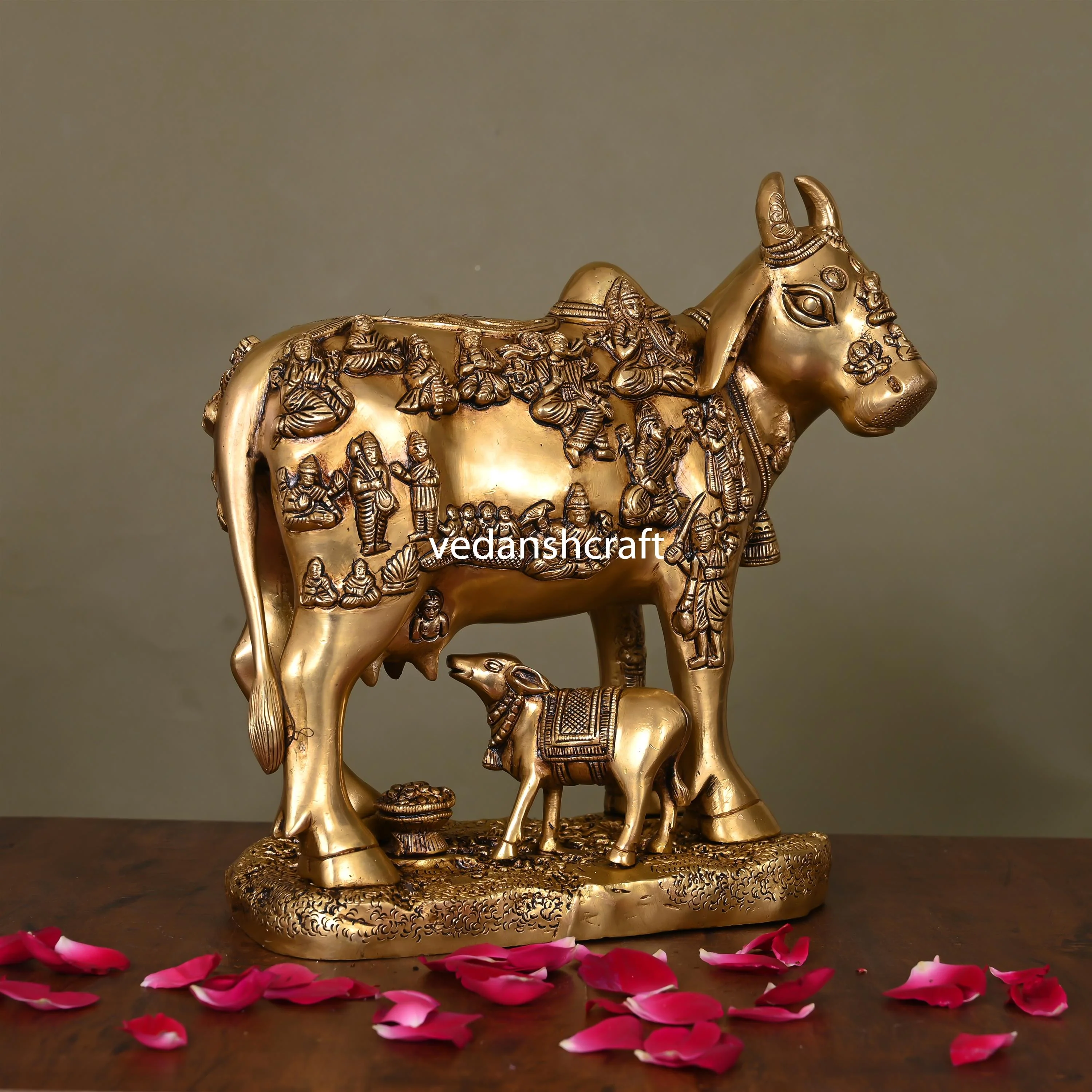 Brass Superfine Cow With Calf Idol (11 Inch) - Image 3