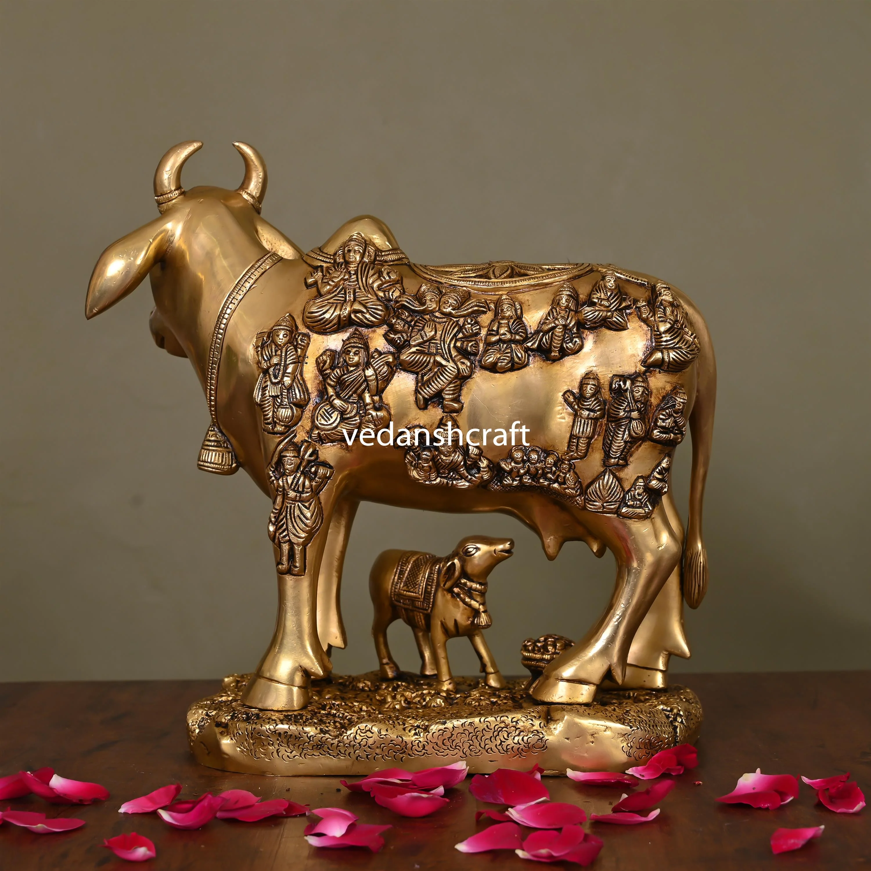 Brass Superfine Cow With Calf Idol (11 Inch) - Image 4