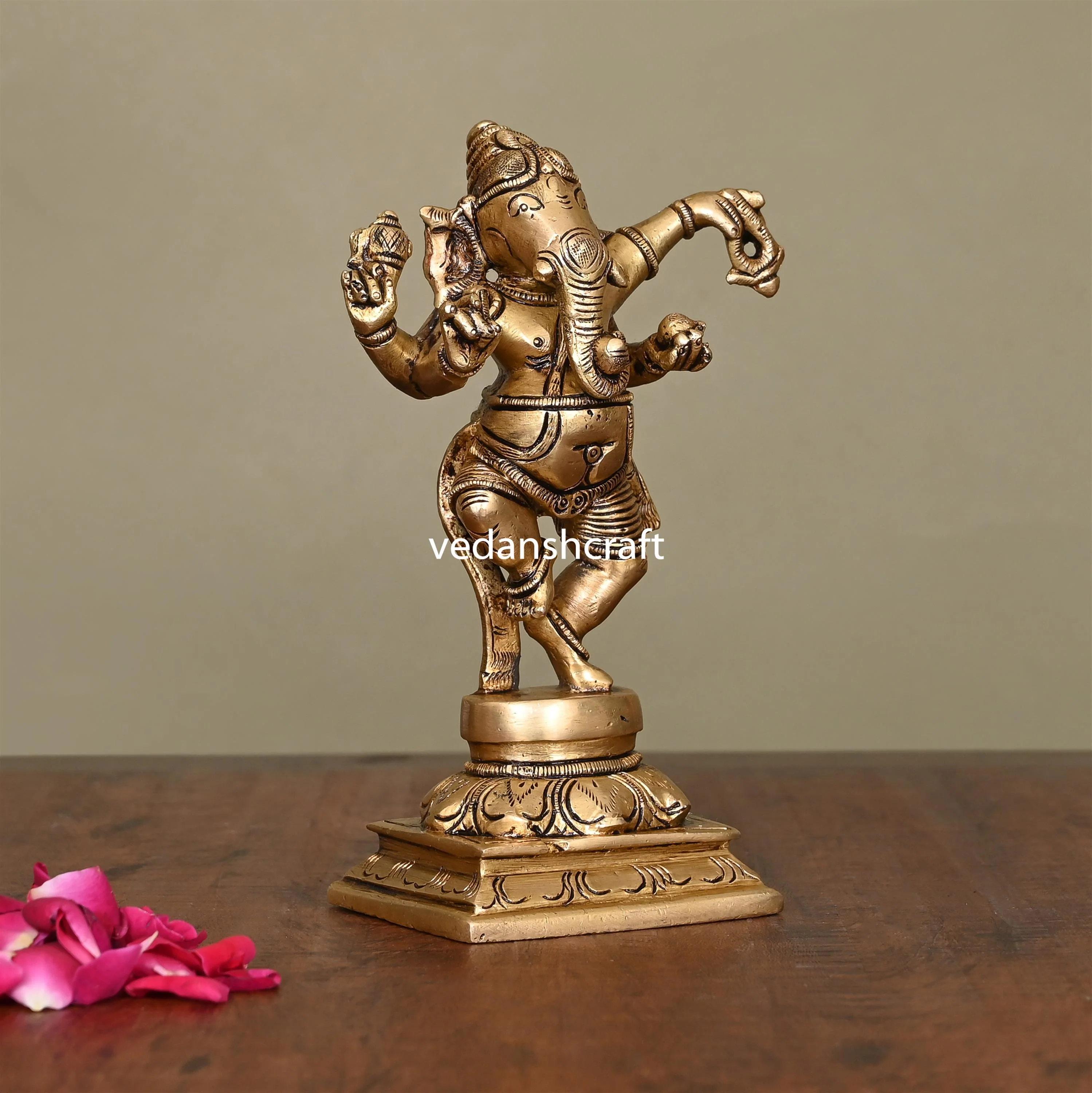 Brass Superfine Dancing Ganesha Idol (6.2 Inch) - Image 3