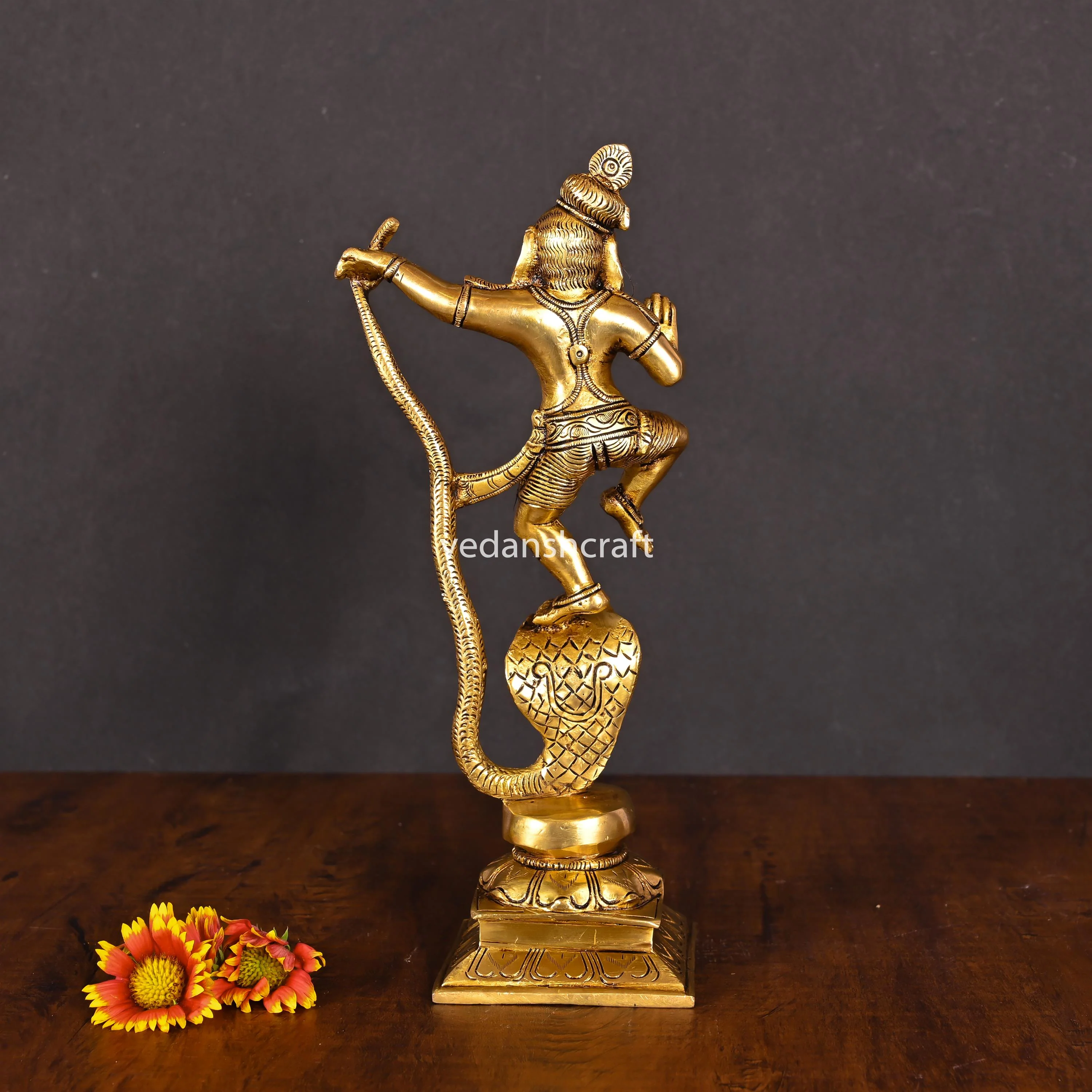 Brass Superfine Dancing Kalinga Krishna Statue (10.5") - Image 3