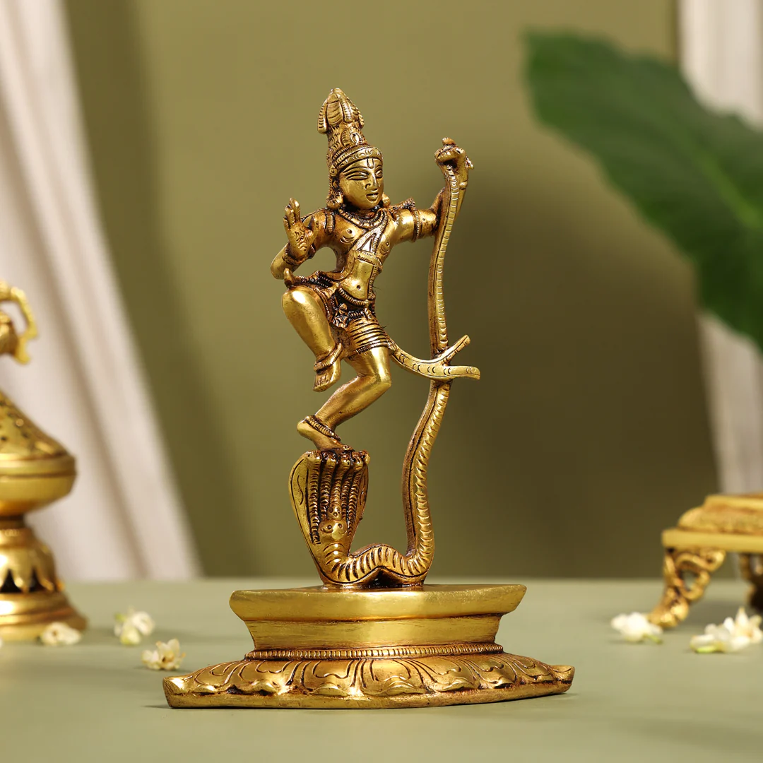 Brass Superfine Dancing Kalinga Krishna Statue (8.5 Inch) - Image 2