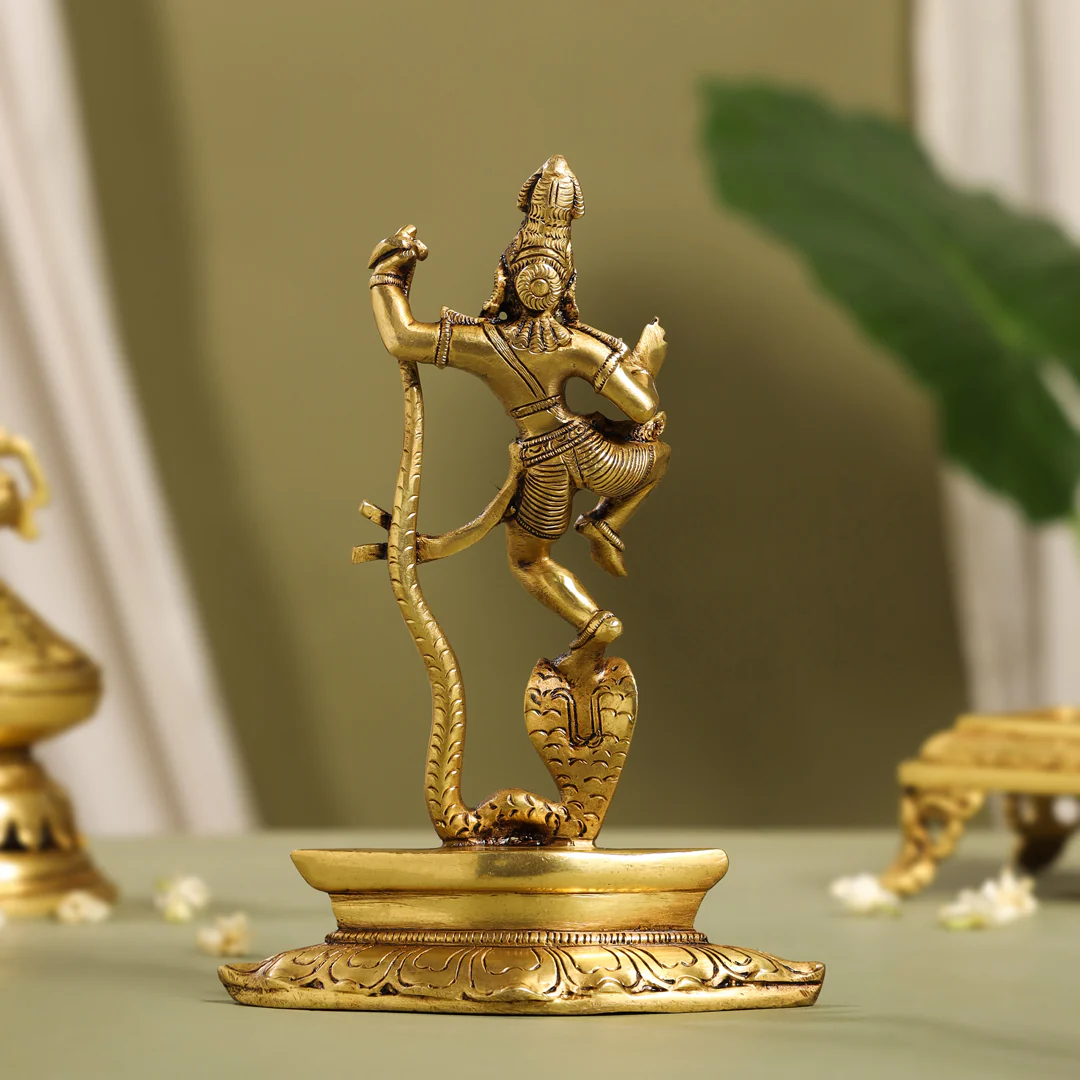 Brass Superfine Dancing Kalinga Krishna Statue (8.5 Inch) - Image 3