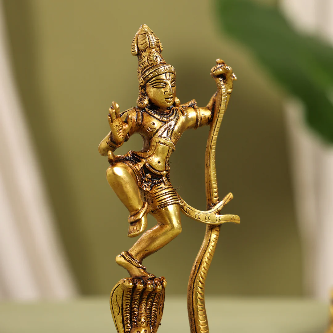 Brass Superfine Dancing Kalinga Krishna Statue (8.5 Inch) - Image 4