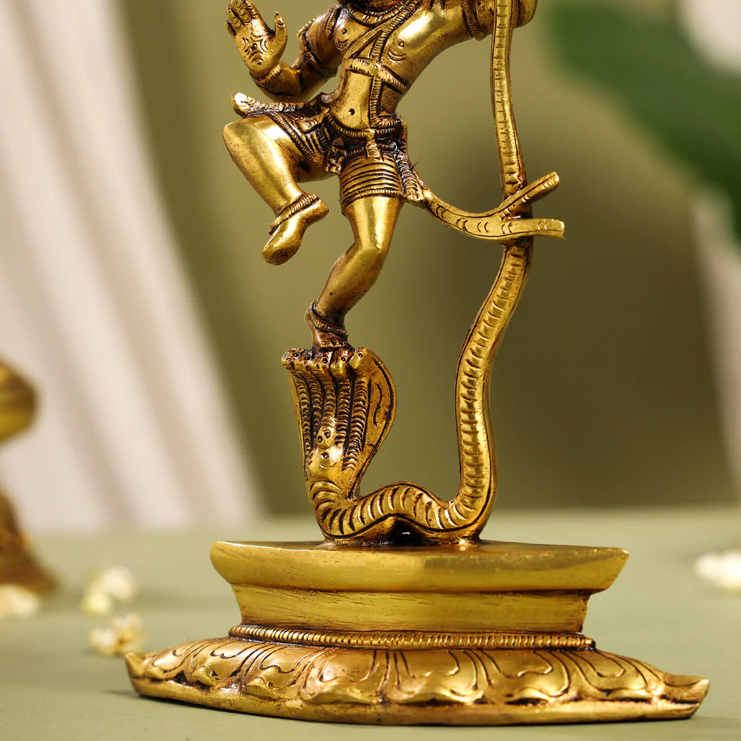 Brass Superfine Dancing Kalinga Krishna Statue (8.5 Inch) - Image 6