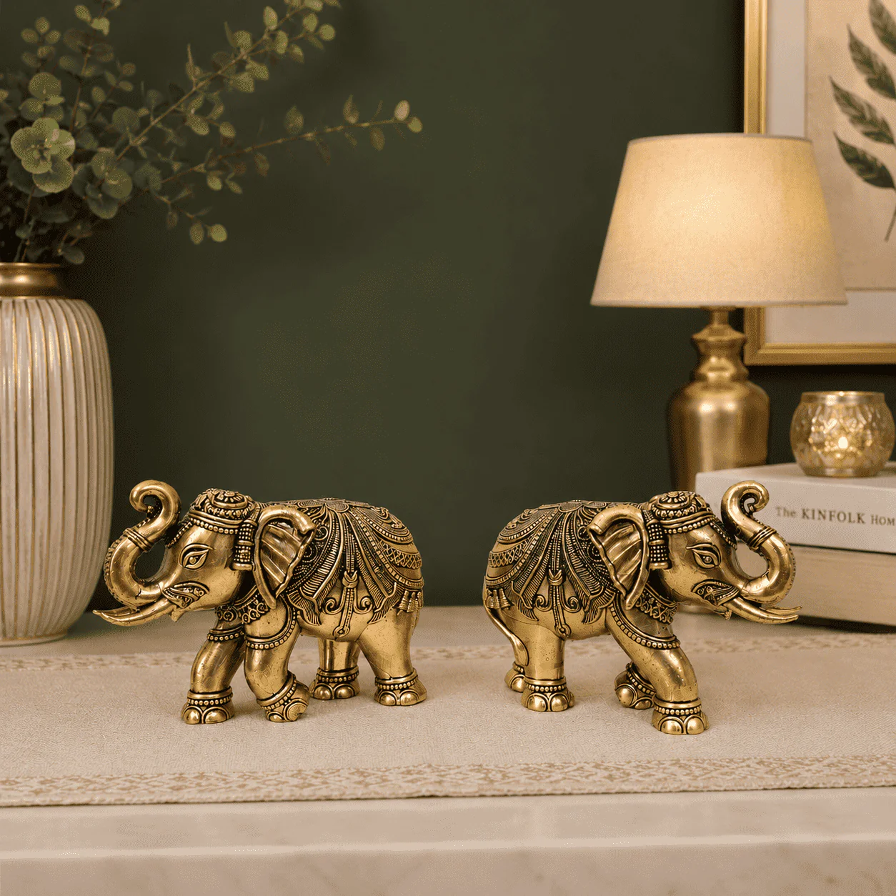 Brass Superfine Elephant Lightweight Statue Pair - Image 6