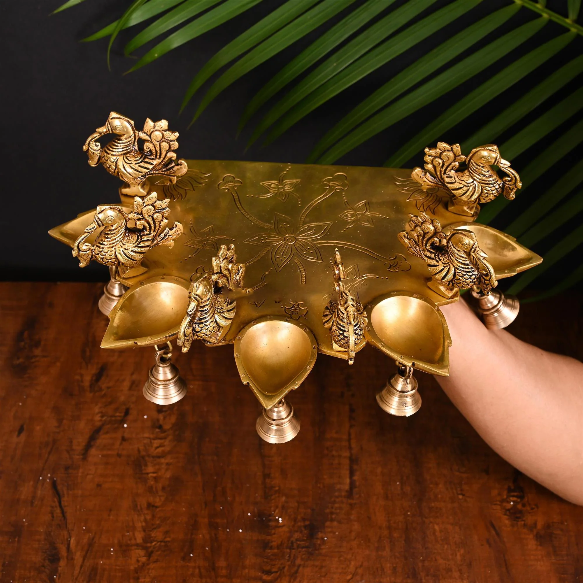 Brass Superfine Five Peacock Wall Hanging (5 Inch) - Image 2