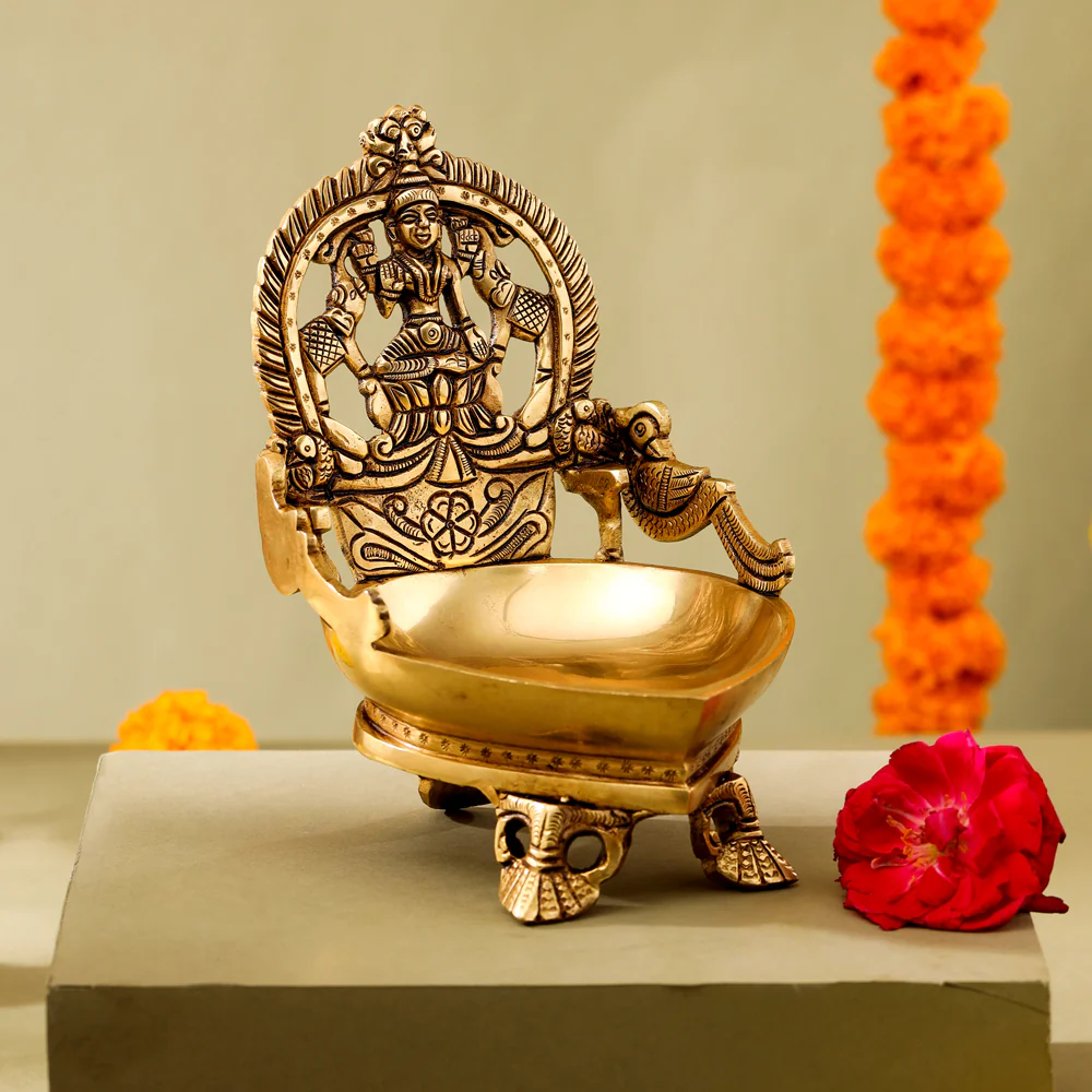 Brass Superfine Gaja Lakshmi Diya (6.5 Inch) - Image 2