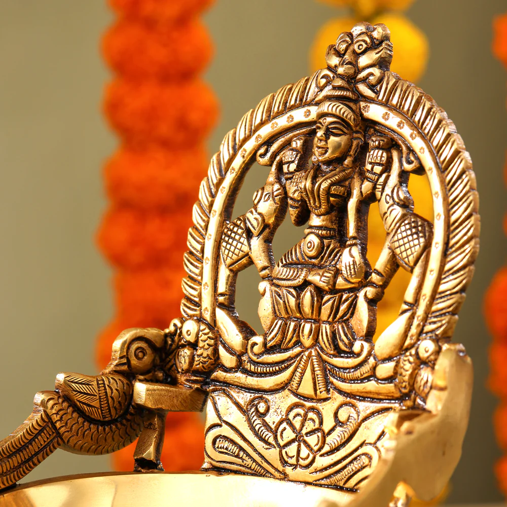 Brass Superfine Gaja Lakshmi Diya (6.5 Inch) - Image 3