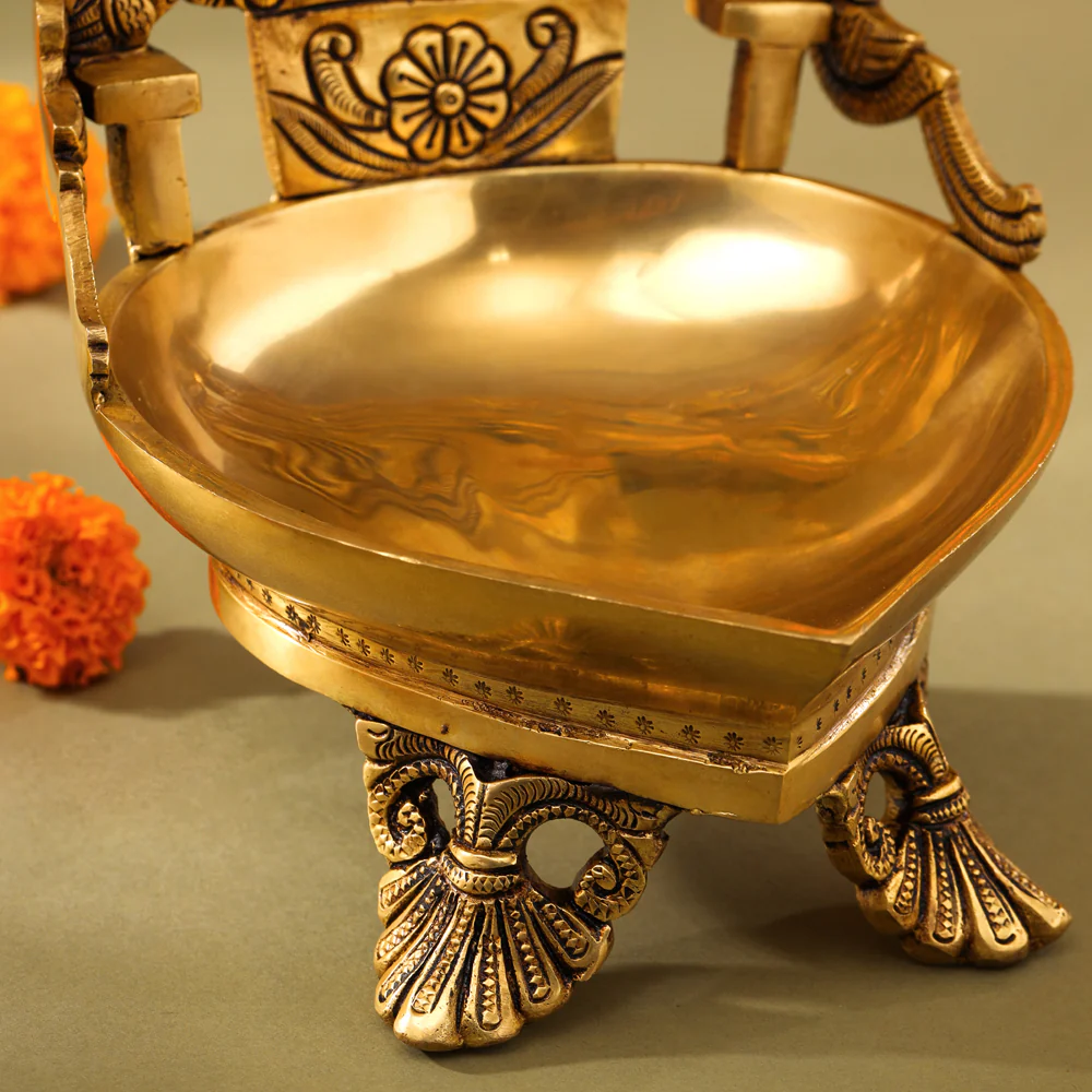 Brass Superfine Gaja Lakshmi Diya (6.5 Inch) - Image 4