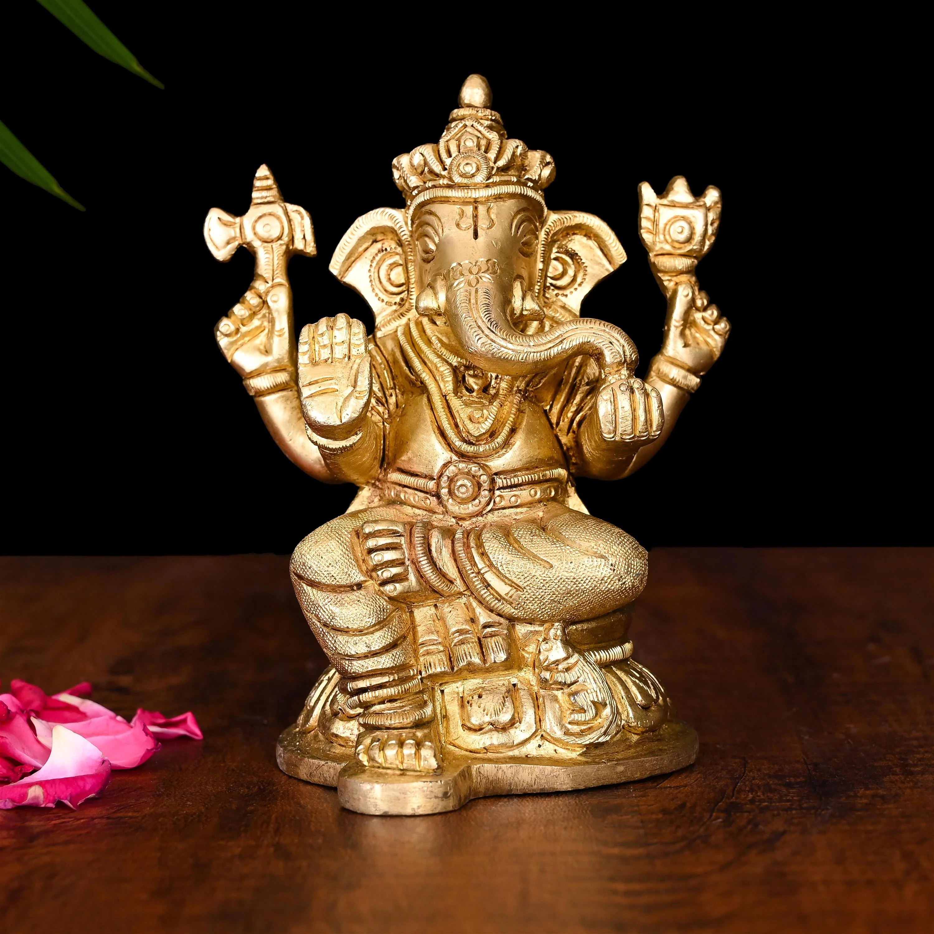 Brass Superfine Sitting Ganesha Idol (4.8 Inch)