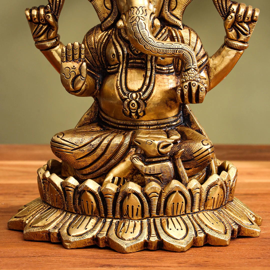 Brass Superfine Sitting Ganesha Idol (5.8 Inch) - Image 3