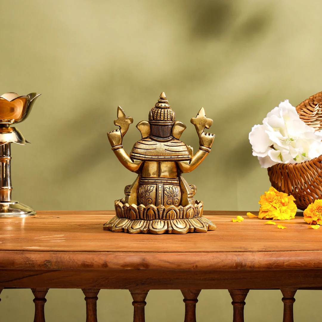 Brass Superfine Sitting Ganesha Idol (5.8 Inch) - Image 5