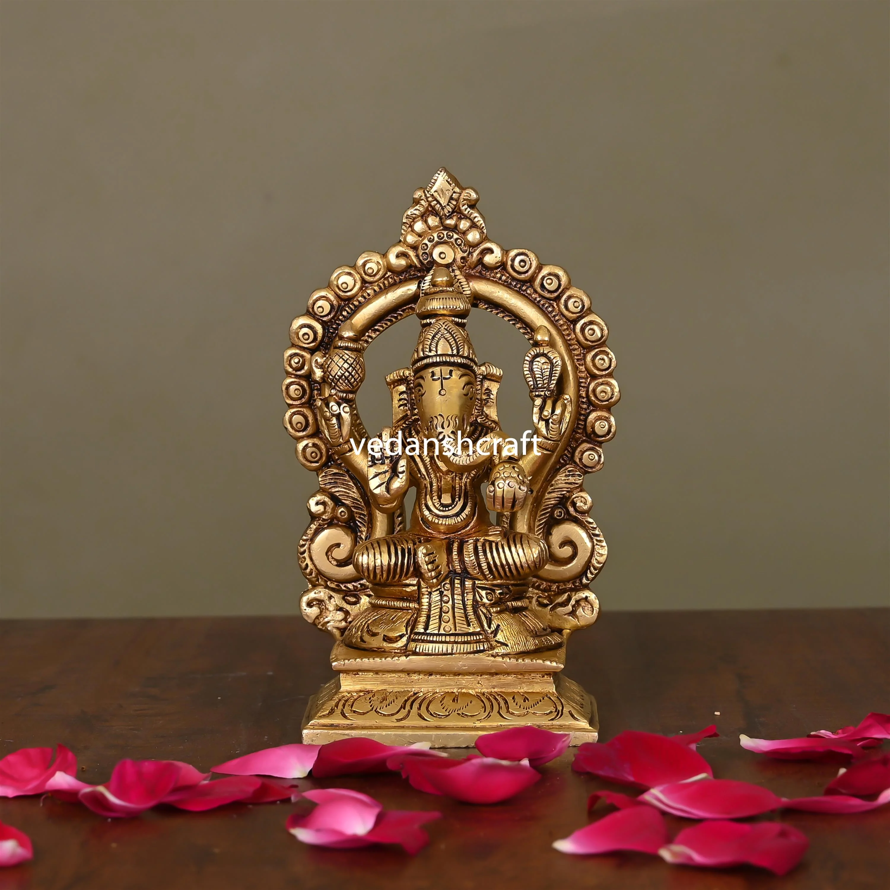 Brass Superfine Sitting Ganesha On Throne Idol (5.8 Inch)