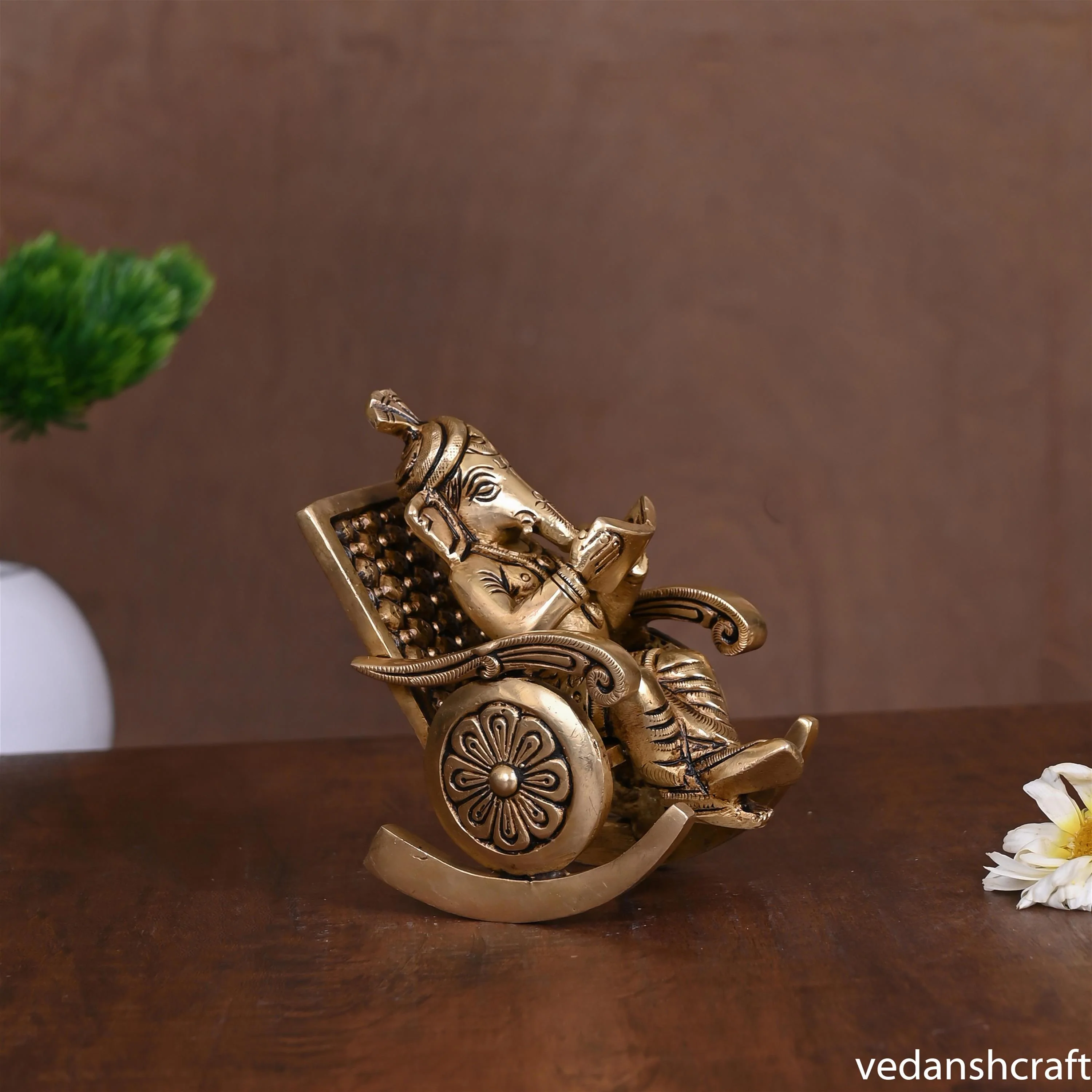 Brass Superfine Ganesha Resting On Chair (4.5 Inch) - Image 2