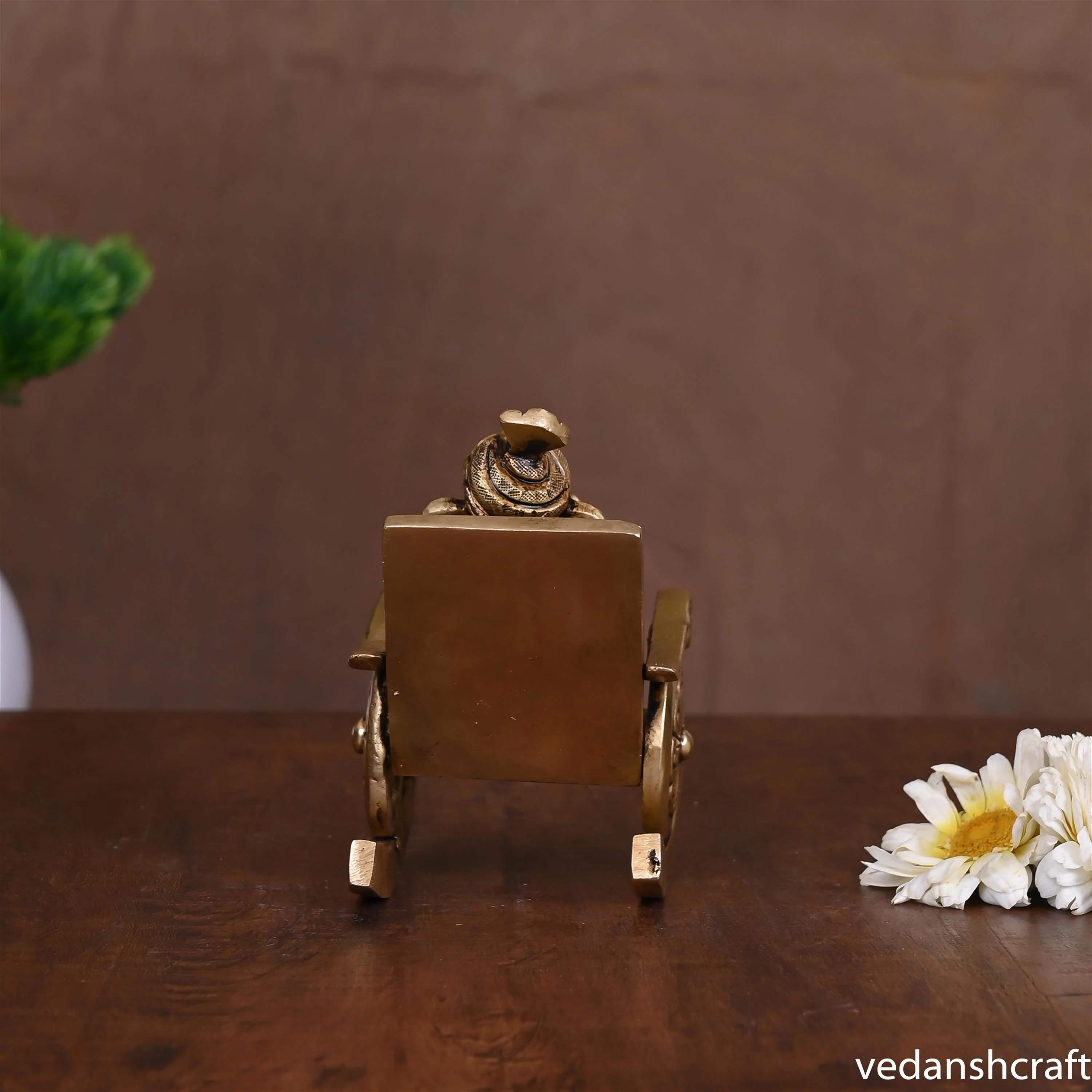 Brass Superfine Ganesha Resting On Chair (4.5 Inch) - Image 3