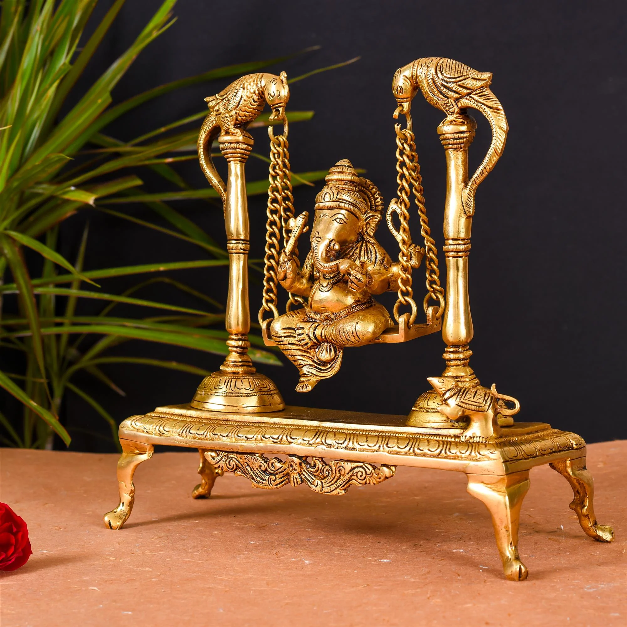 Brass Superfine Sitting Ganesha Swing/Jhula (10 Inch) - Image 2