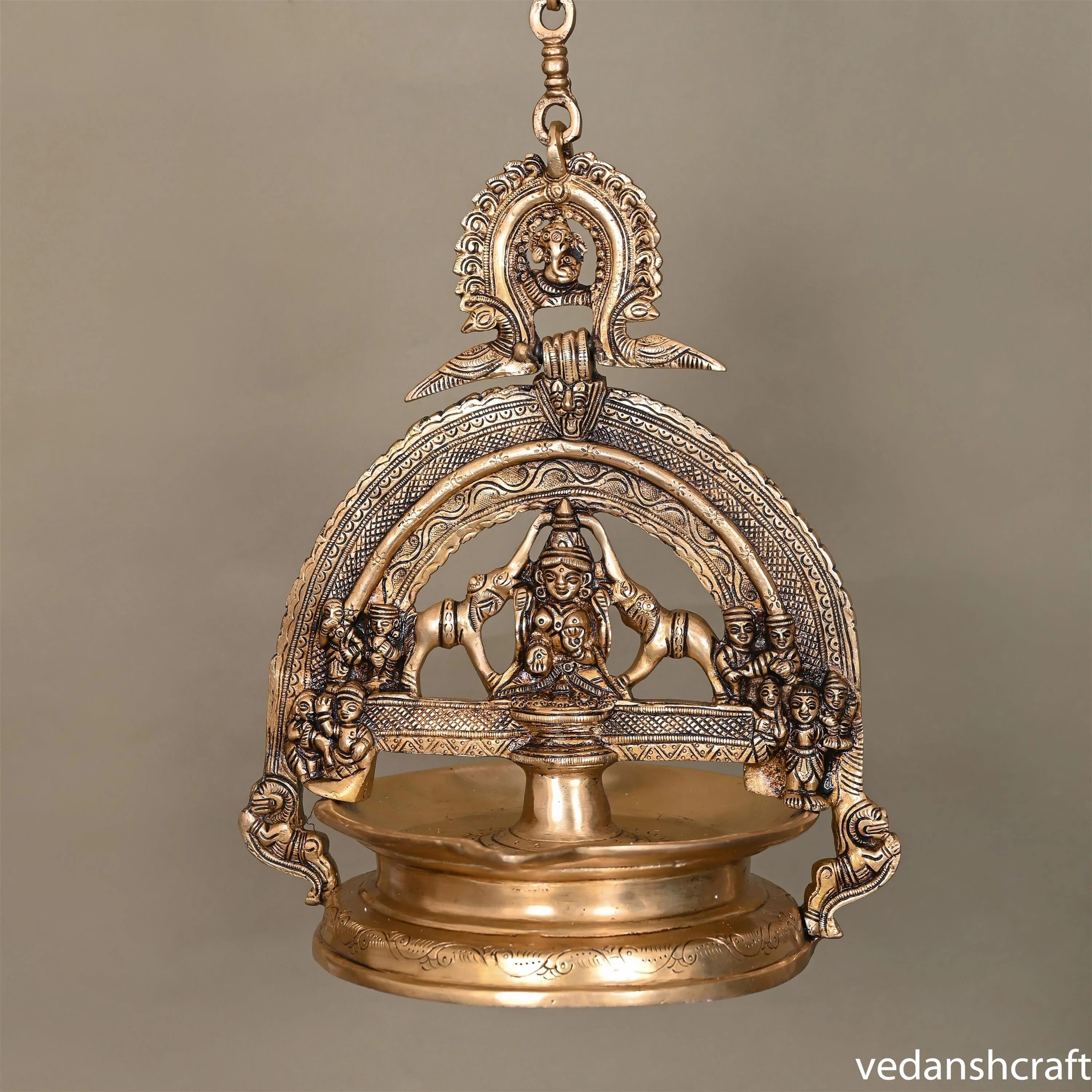 Brass Superfine Goddess Gaja Lakshmi Wall Hanging Diya (37.5 Inch) - Image 2