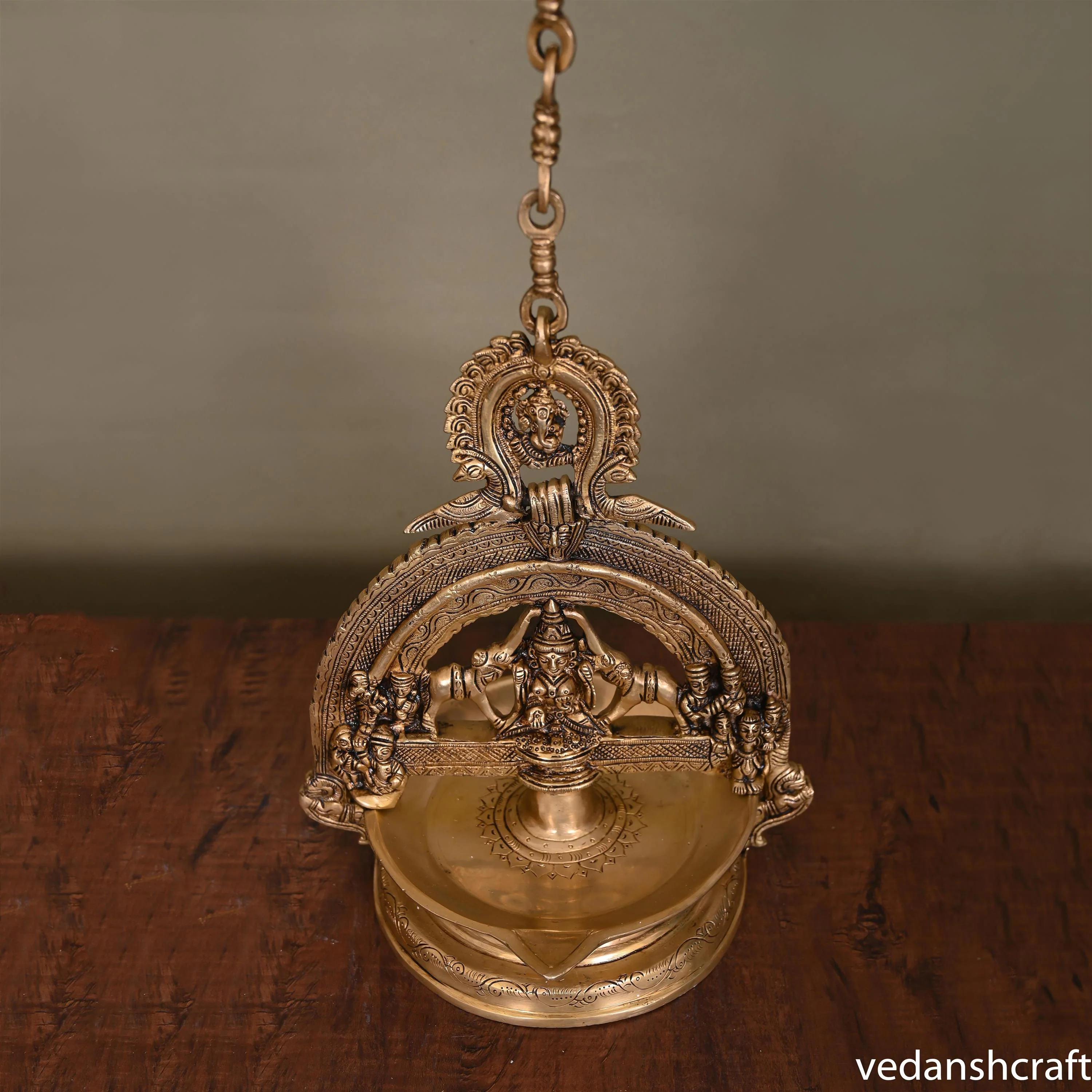Brass Superfine Goddess Gaja Lakshmi Wall Hanging Diya (37.5 Inch) - Image 3