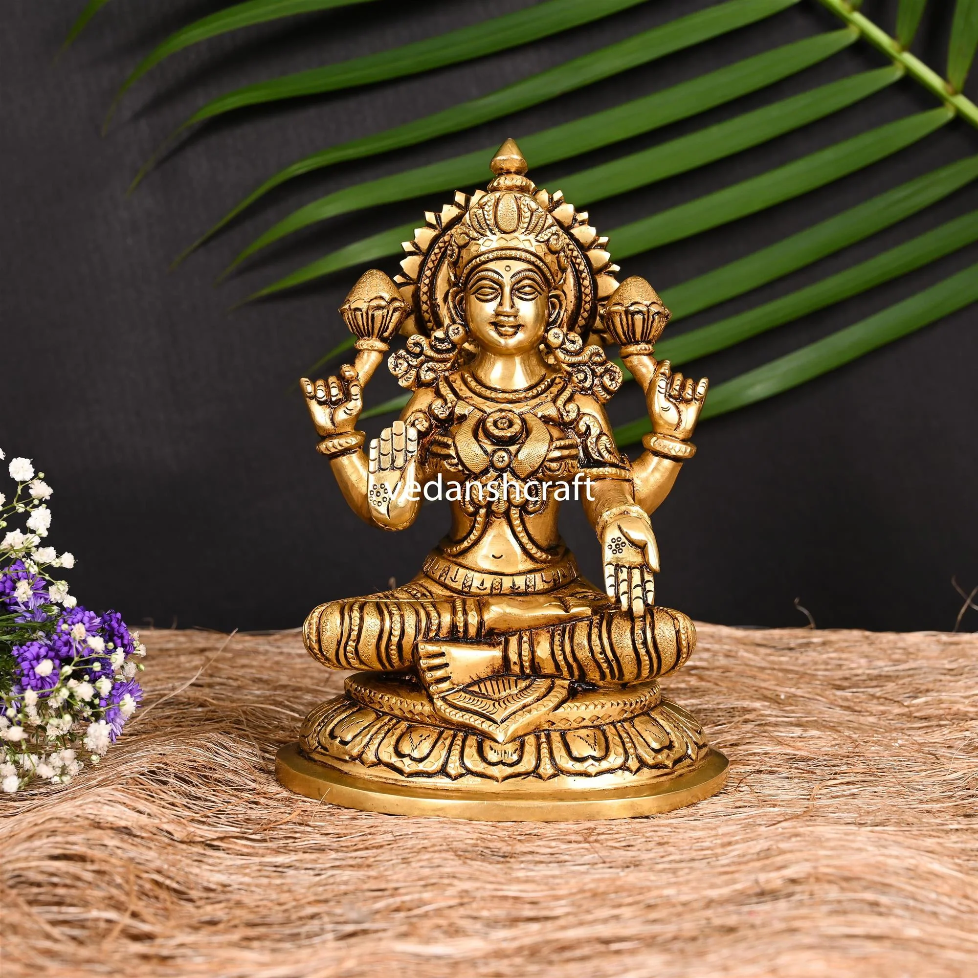 Brass Superfine Goddess Sitting Lakshmi Idol (7.5 Inch)
