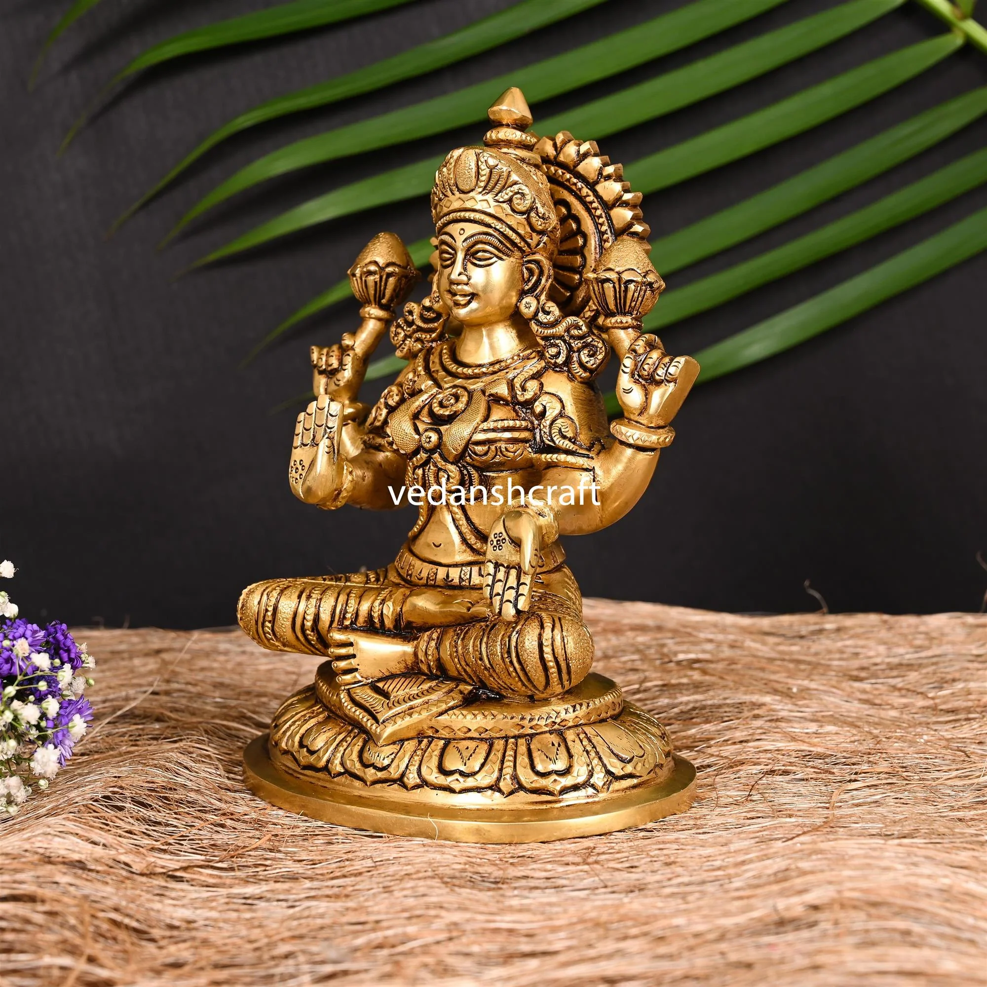 Brass Superfine Goddess Sitting Lakshmi Idol (7.5 Inch) - Image 2
