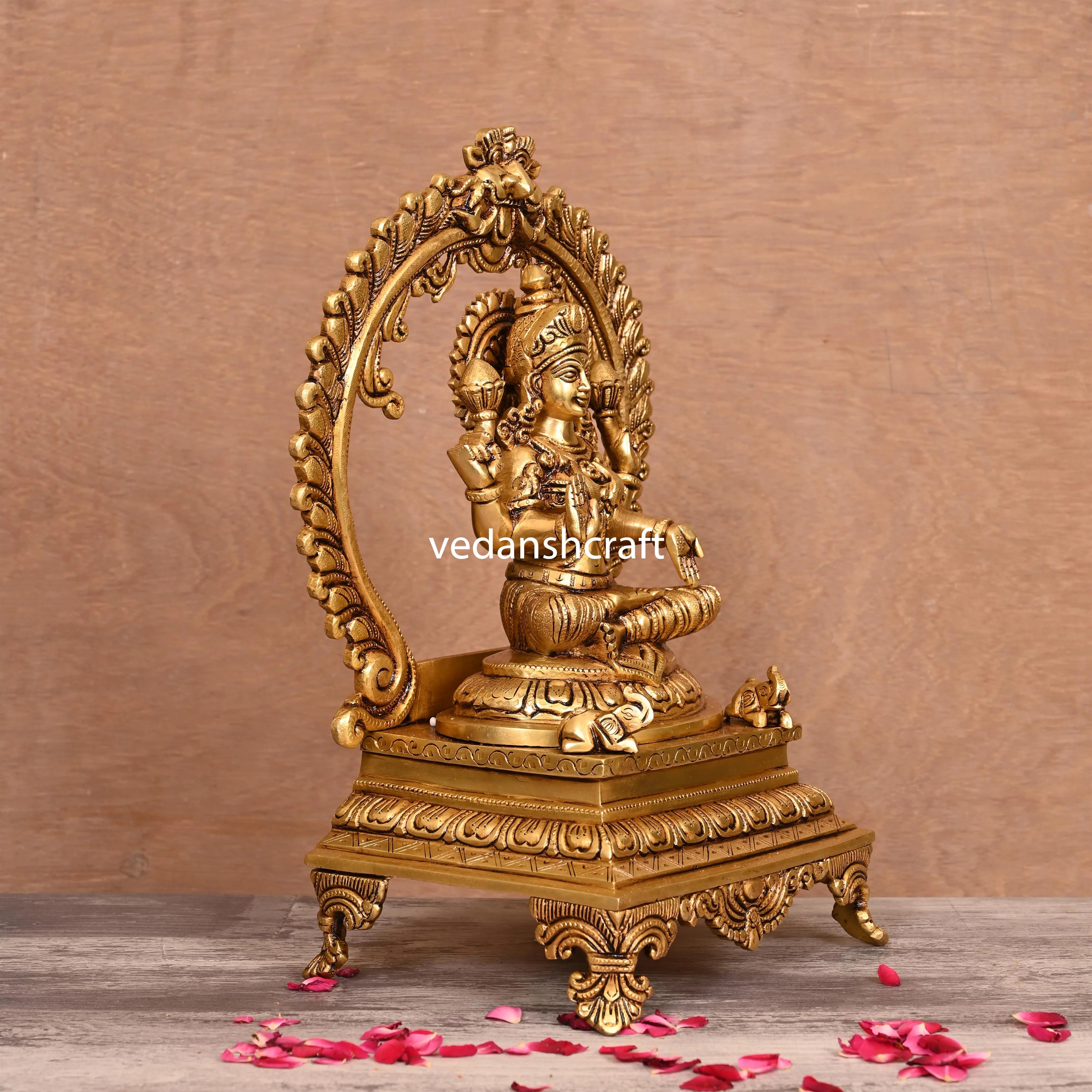 Brass Superfine Sitting Lakshmi, Ganesha And Saraswati On Throne Idol Set (14 Inch) - Image 10