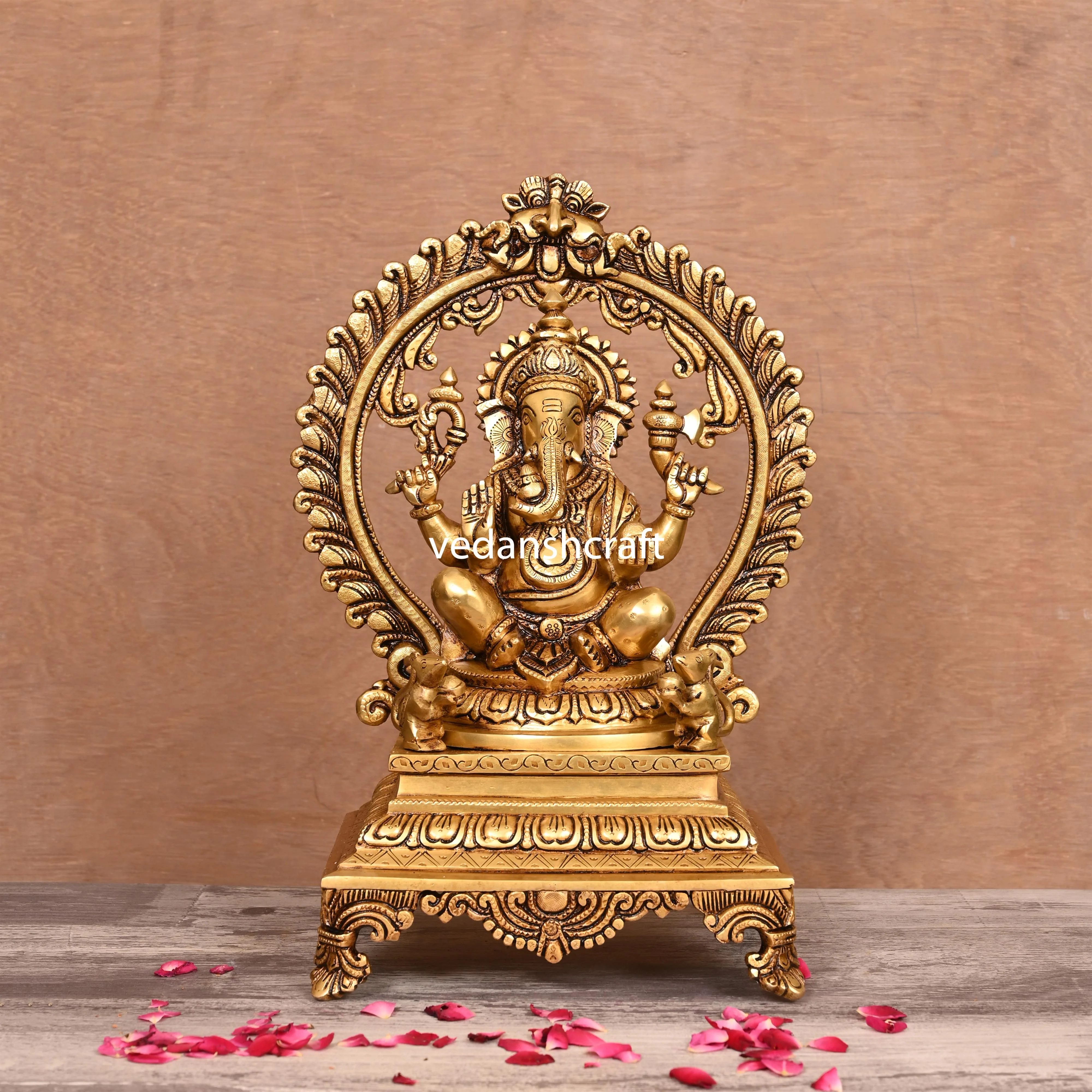 Brass Superfine Sitting Lakshmi, Ganesha And Saraswati On Throne Idol Set (14 Inch) - Image 11