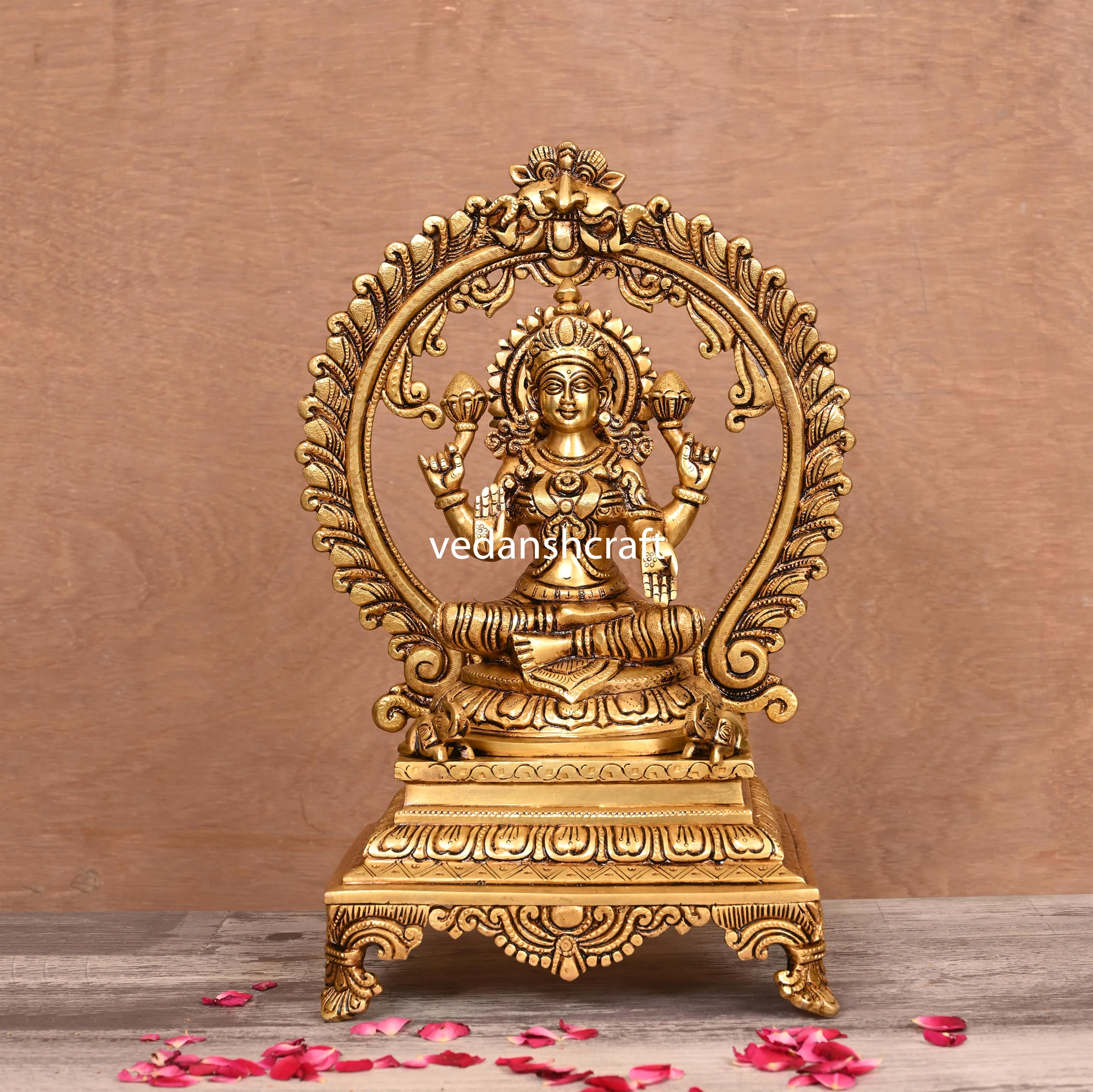 Brass Superfine Sitting Lakshmi, Ganesha And Saraswati On Throne Idol Set (14 Inch) - Image 9
