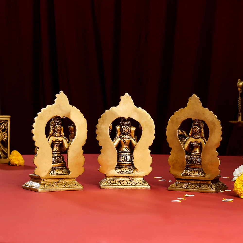 Brass Superfine Sitting Lakshmi, Ganesha, And Saraswati On Throne Set (5.8 Inch) - Image 3
