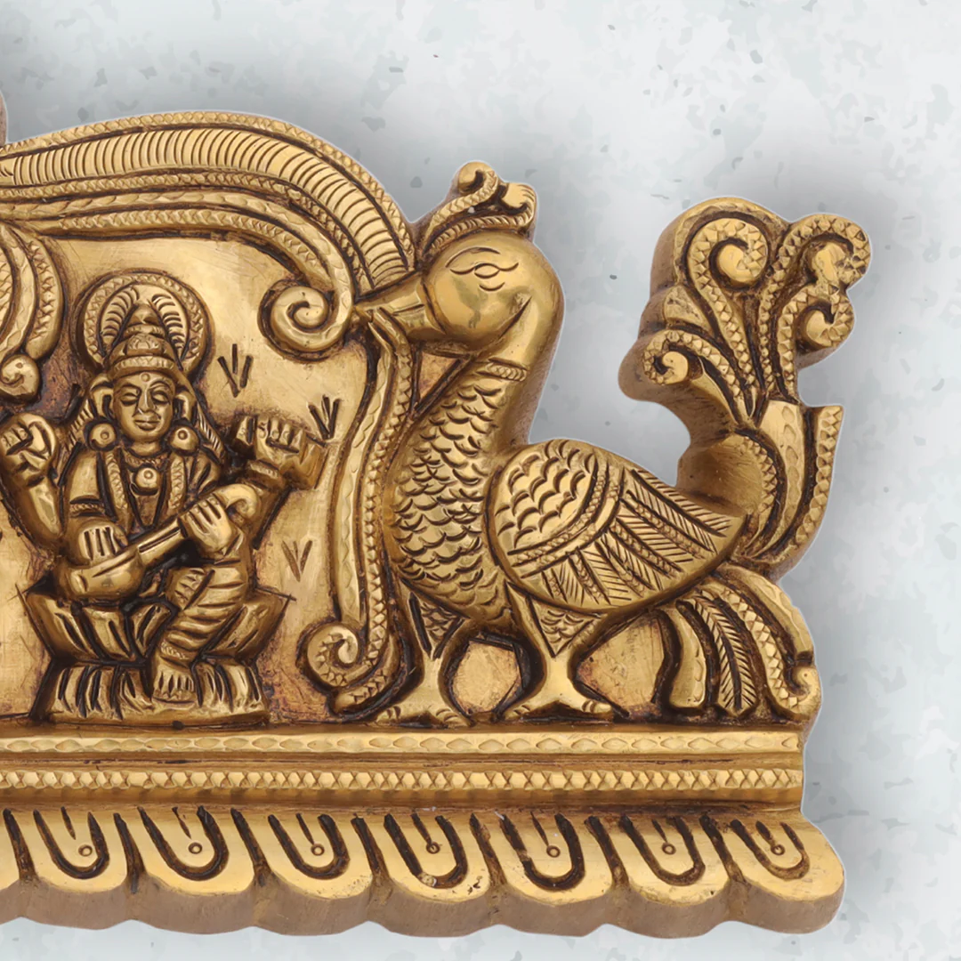 Brass Superfine Lakshmi Ganesha Saraswati Wall Hanging (6 Inch) - Image 4
